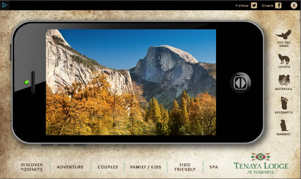 Once the initial banner phone was "answered", the banner expanded into a horizontal view of the phone and became a slide show that scrolled the same way as photos on a phone. 