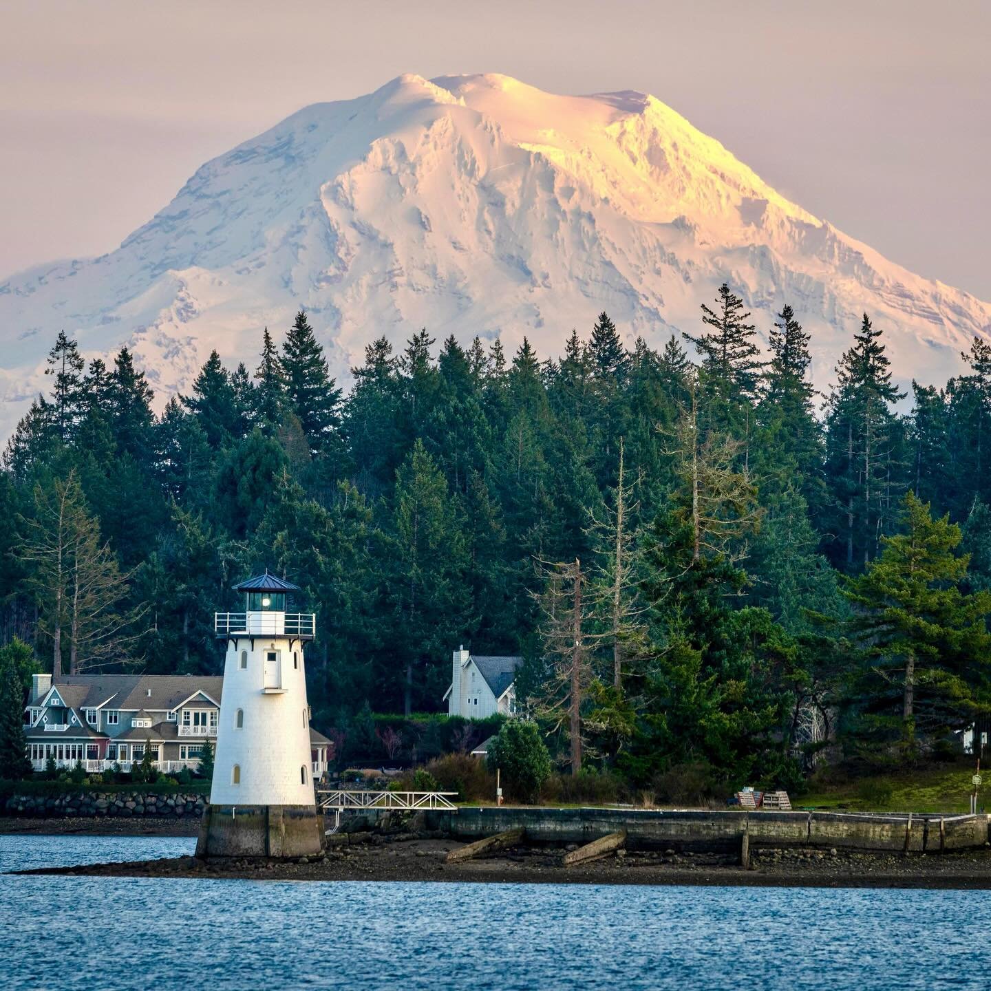 A perfect evening on Puget Sound - with Mount Rainier looming with her full winter coat.