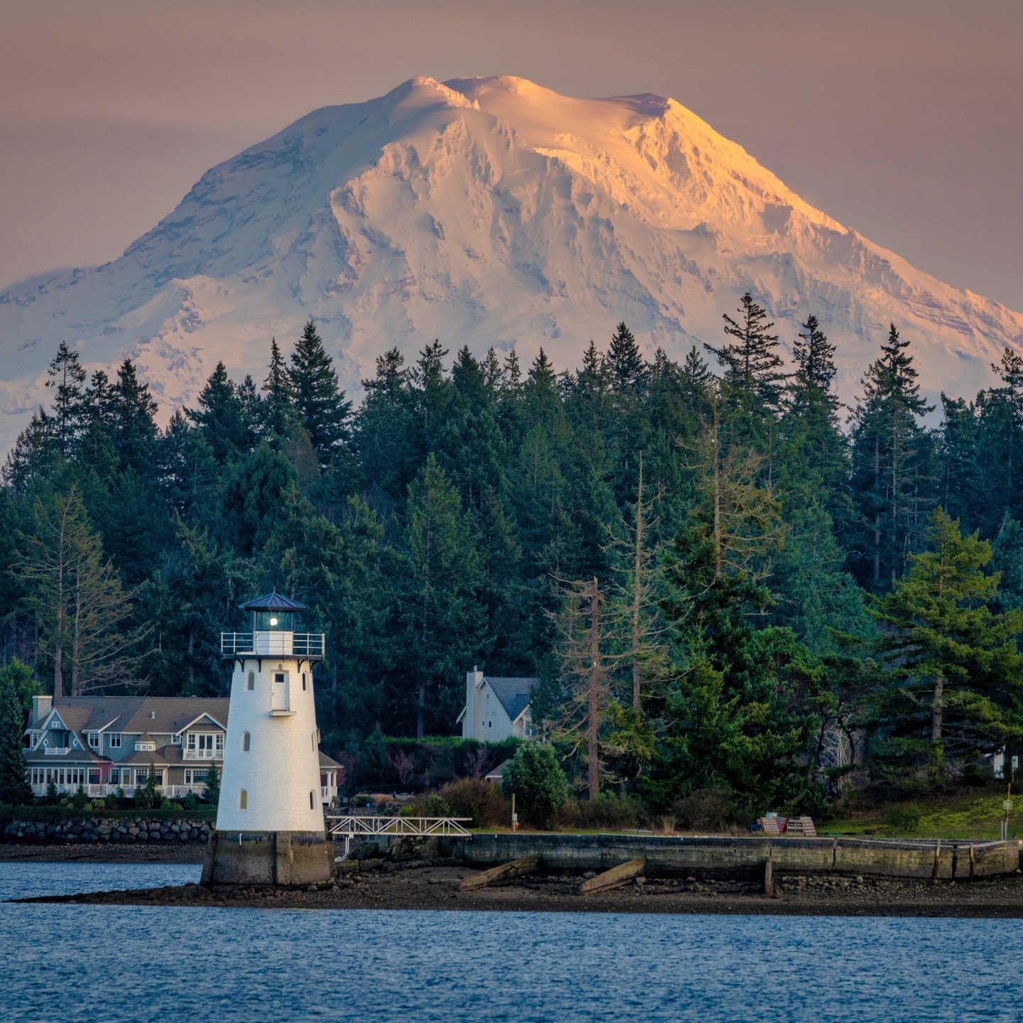 A retouch of my previous upload... Tanglewood Island in Puget Sound with Mount Rainier looming in the background
