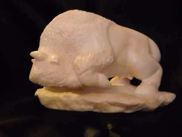 White Alabaster Charging Bison