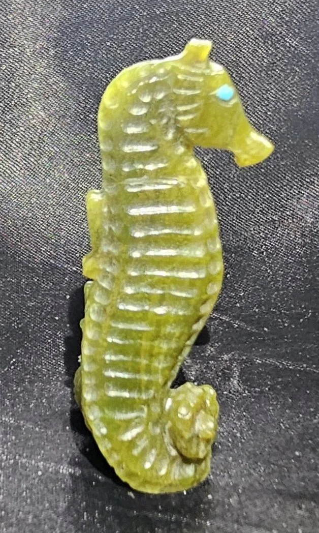 Green Serpentine Seahorse with Kingman Turquoise eyes