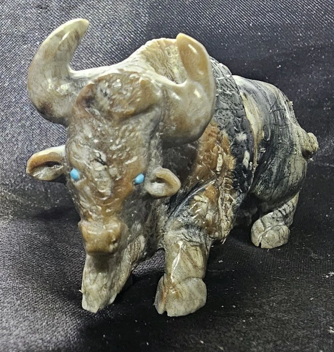 Picasso Marble Bison with Kingman Turquoise eyes