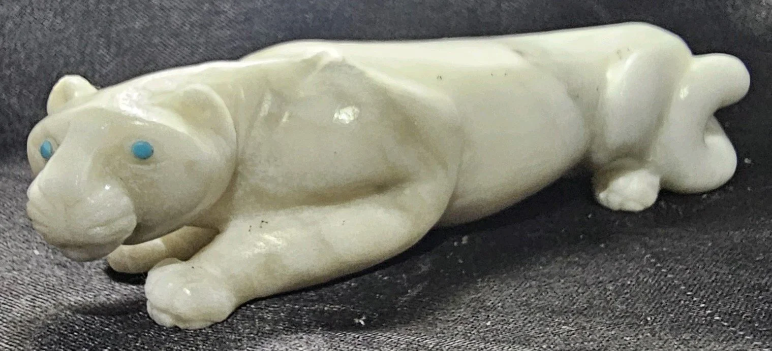 White Marble Cougar with Kingman Turquoise eyes