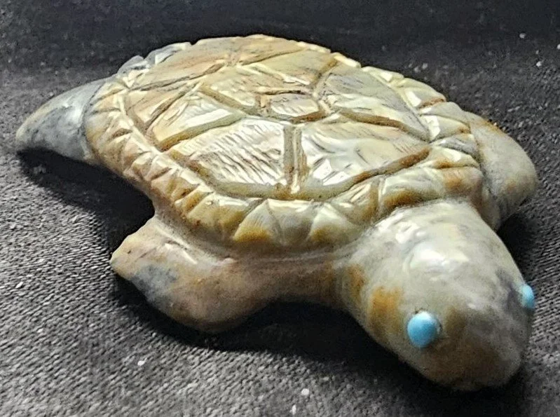 JW's Picasso Marble Sea Turtle with Kingman Turquoise eyes