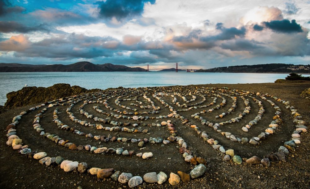 The Land’s End Labyrinth in San Francisco, with the Golden Gate in the background