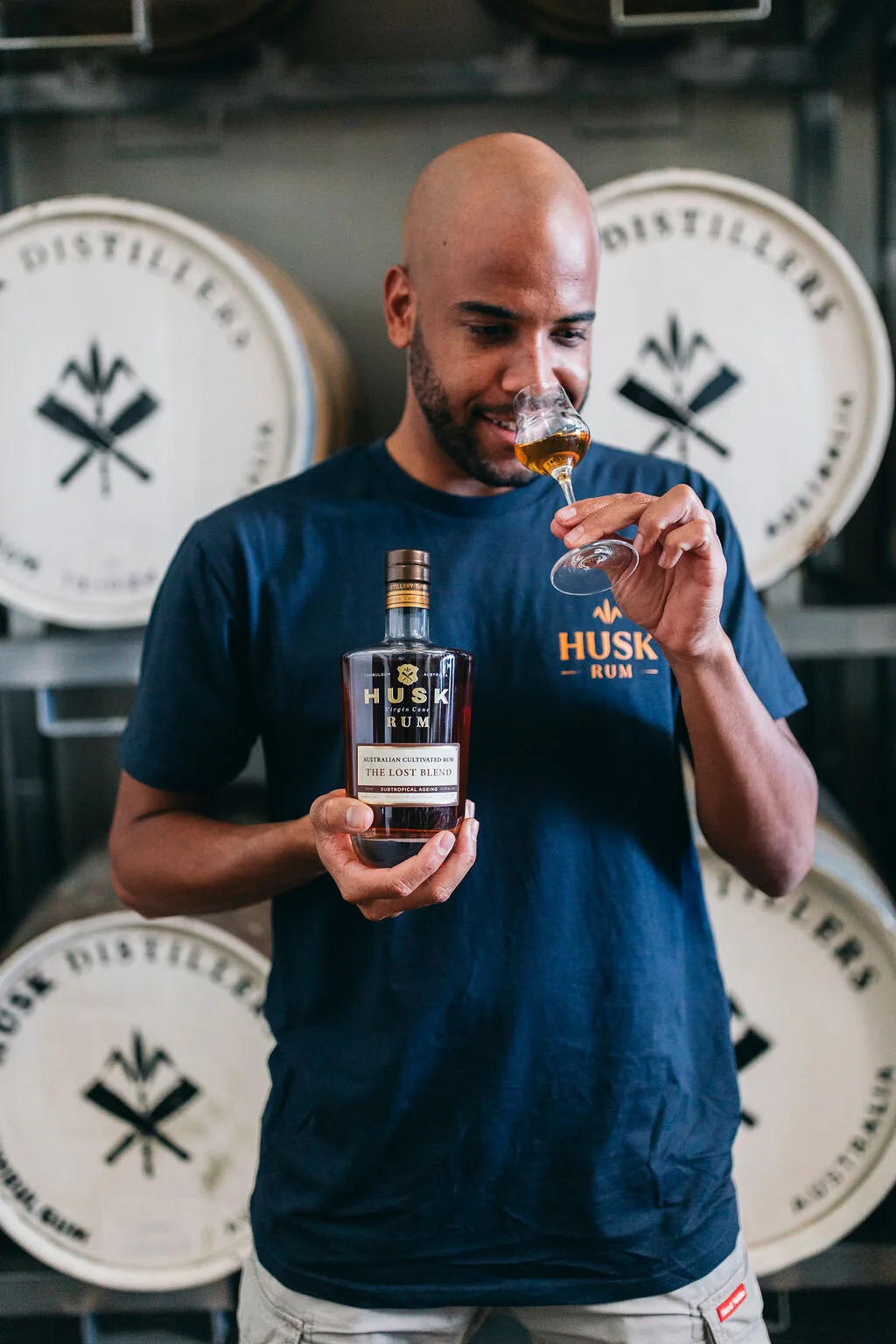 Husk Rum Logo Tee - Navy