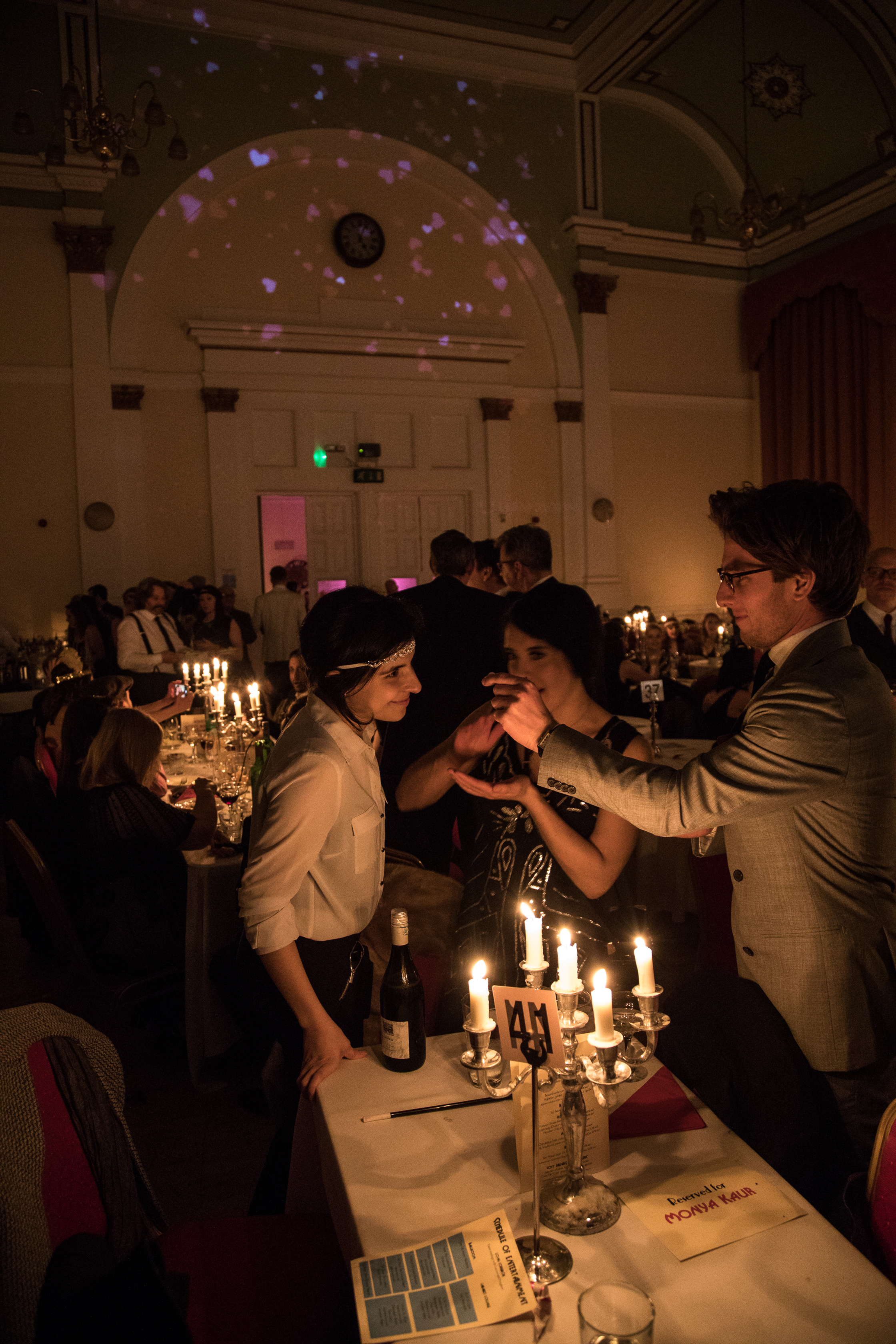 Note the falling hearts projection