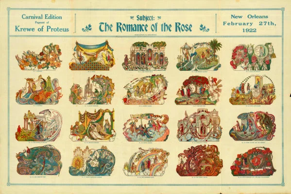 Postcard celebrating the floats of the Proteus parade of 1922