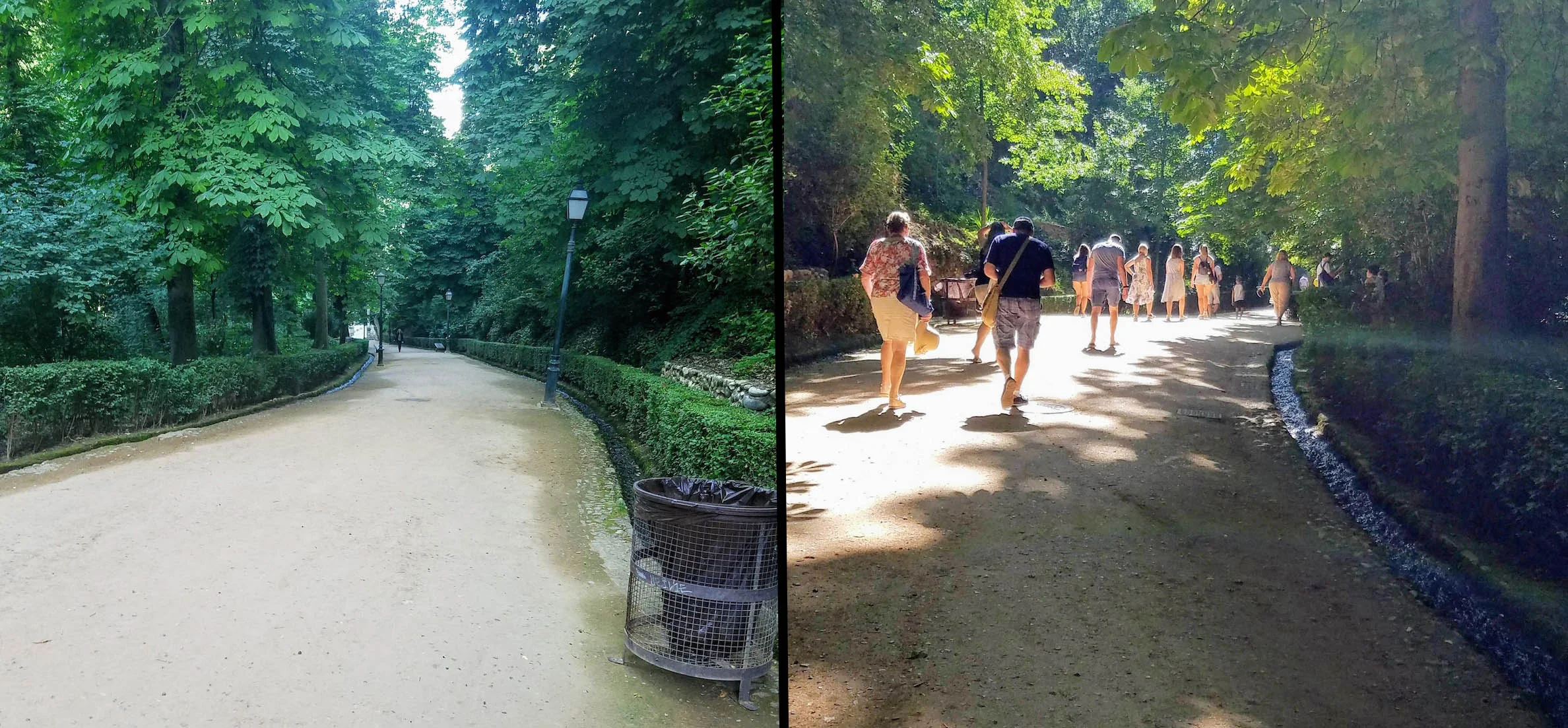 The same pathway up to the Alhambra shortly before 9am, and then later at 12:30pm, to give you an idea of how crowded it can get later in the day