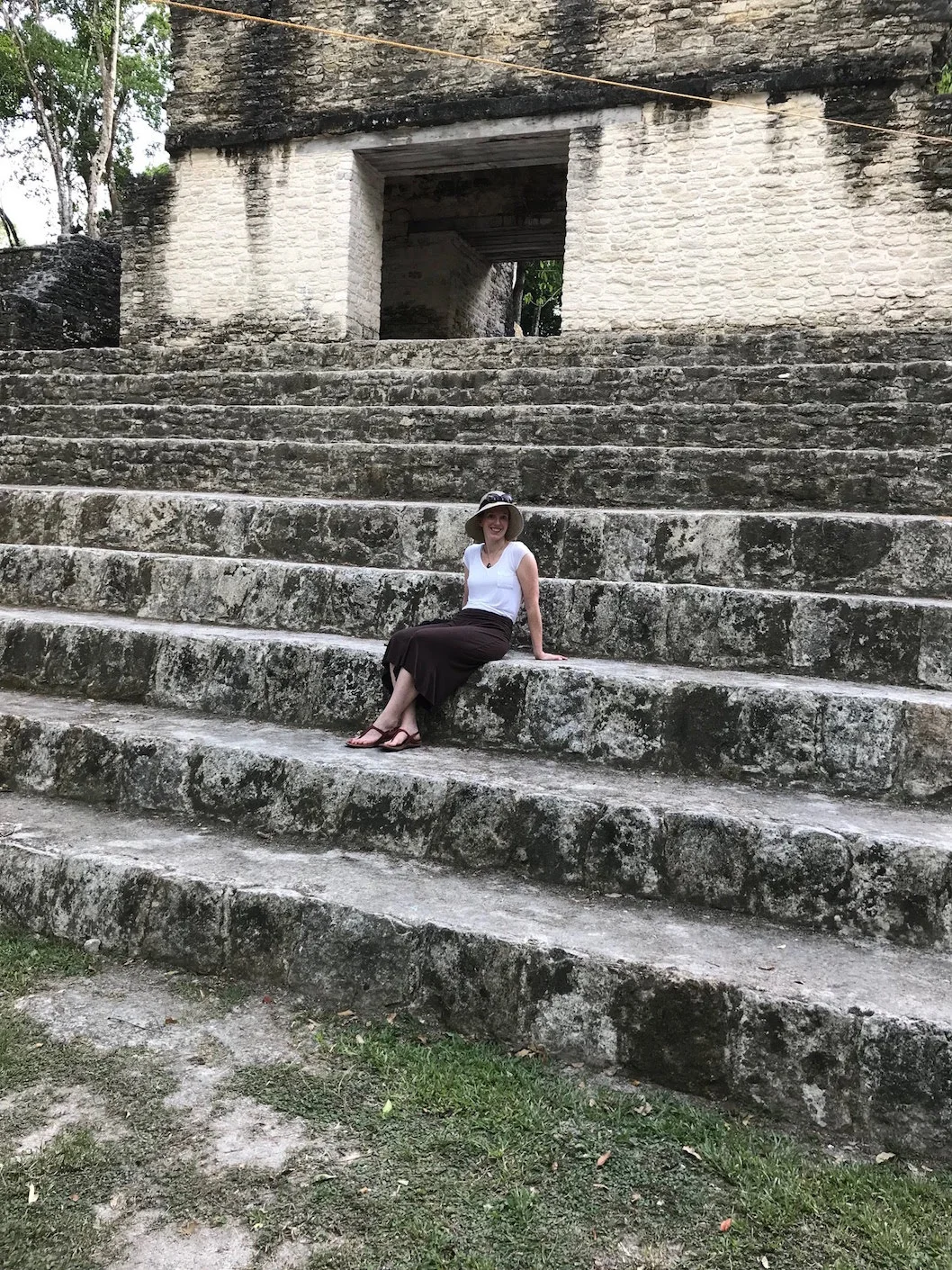 The steps on one of the temples of Cahal Pech. Not seen: Copious amounts of sweat.