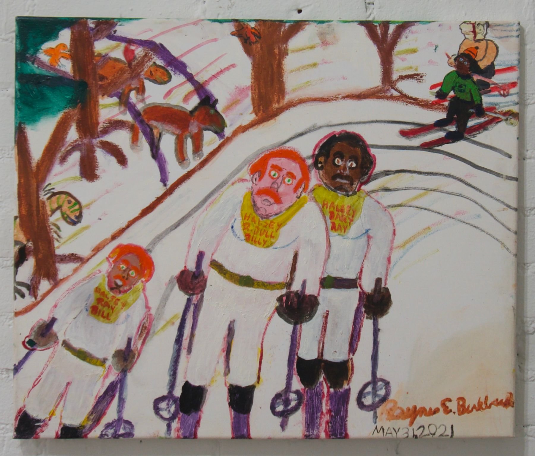  Raynes Birkbeck  FAMILY SKIING , 2021 Mixed media on canvas 20 x 24 inches 