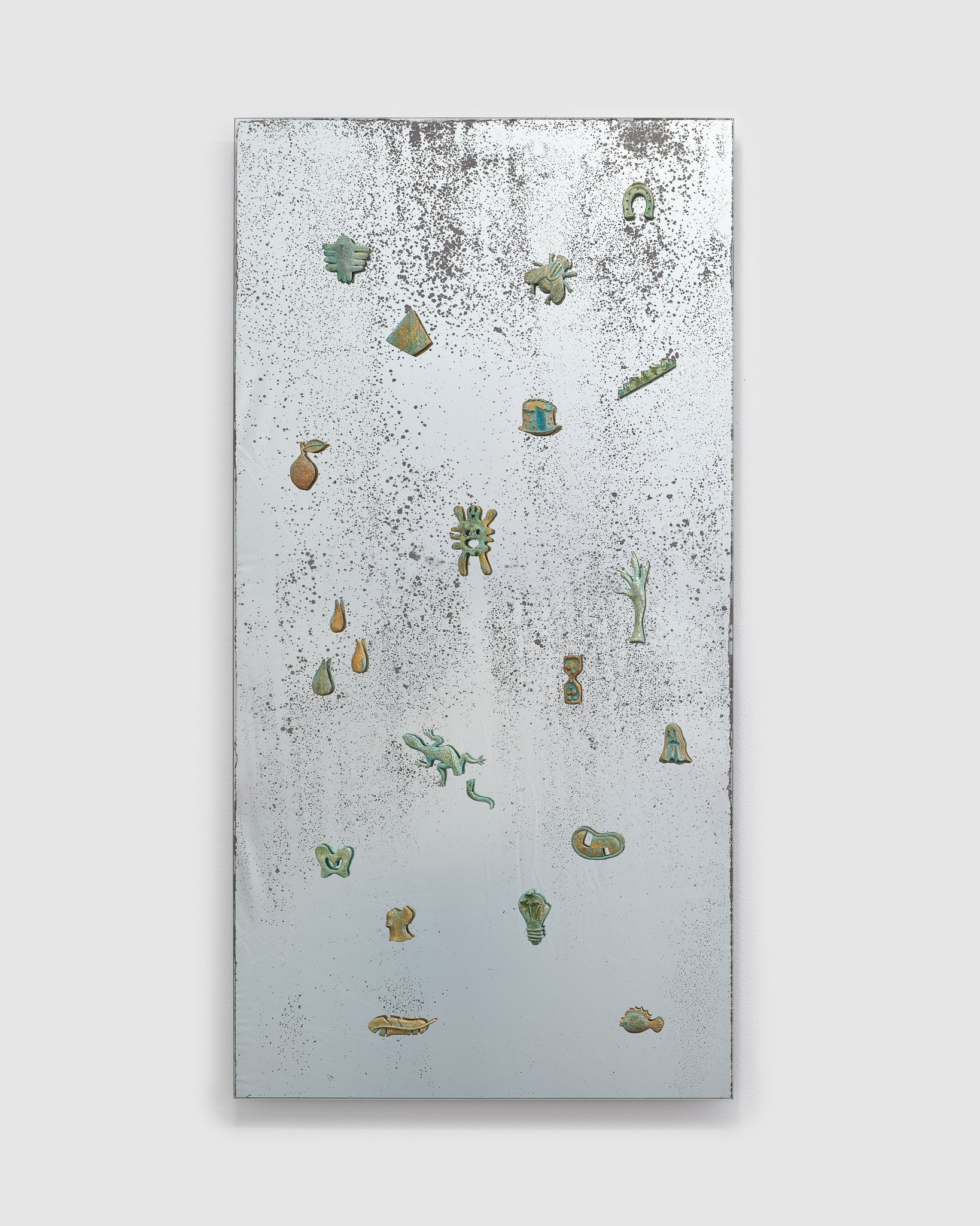 Andrés Bedoya, Looking Glass VII, 2024, Mirror, brass, wood, 43 x 22 inches. (Copy)