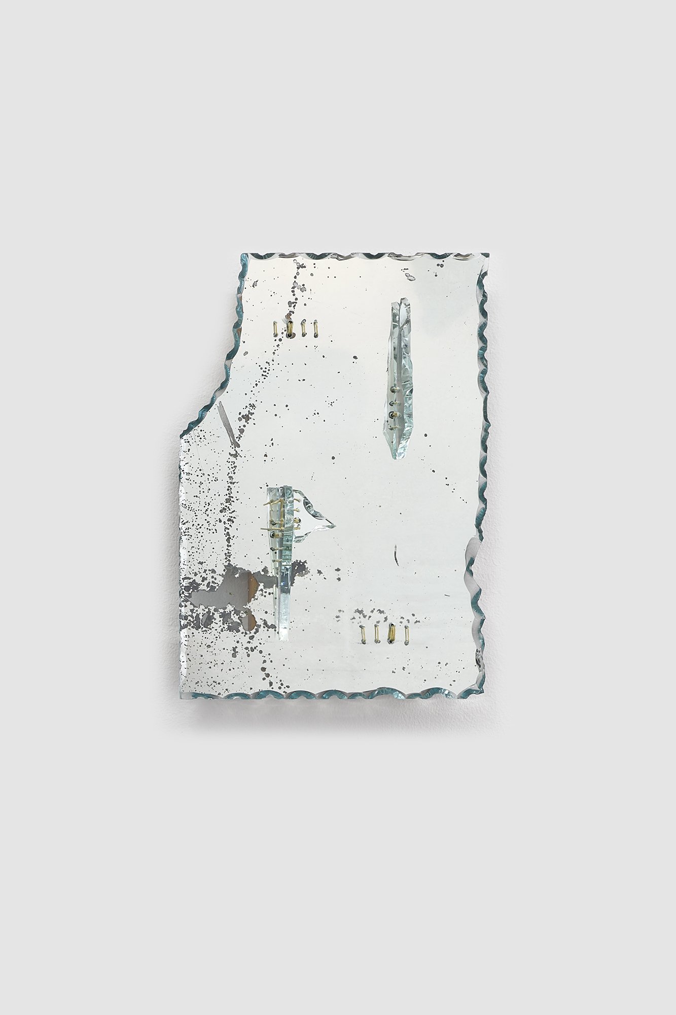 Andrés Bedoya, Untitled, 2024, Mirror, thread, wood, 12 x 8 inches.  (Copy)