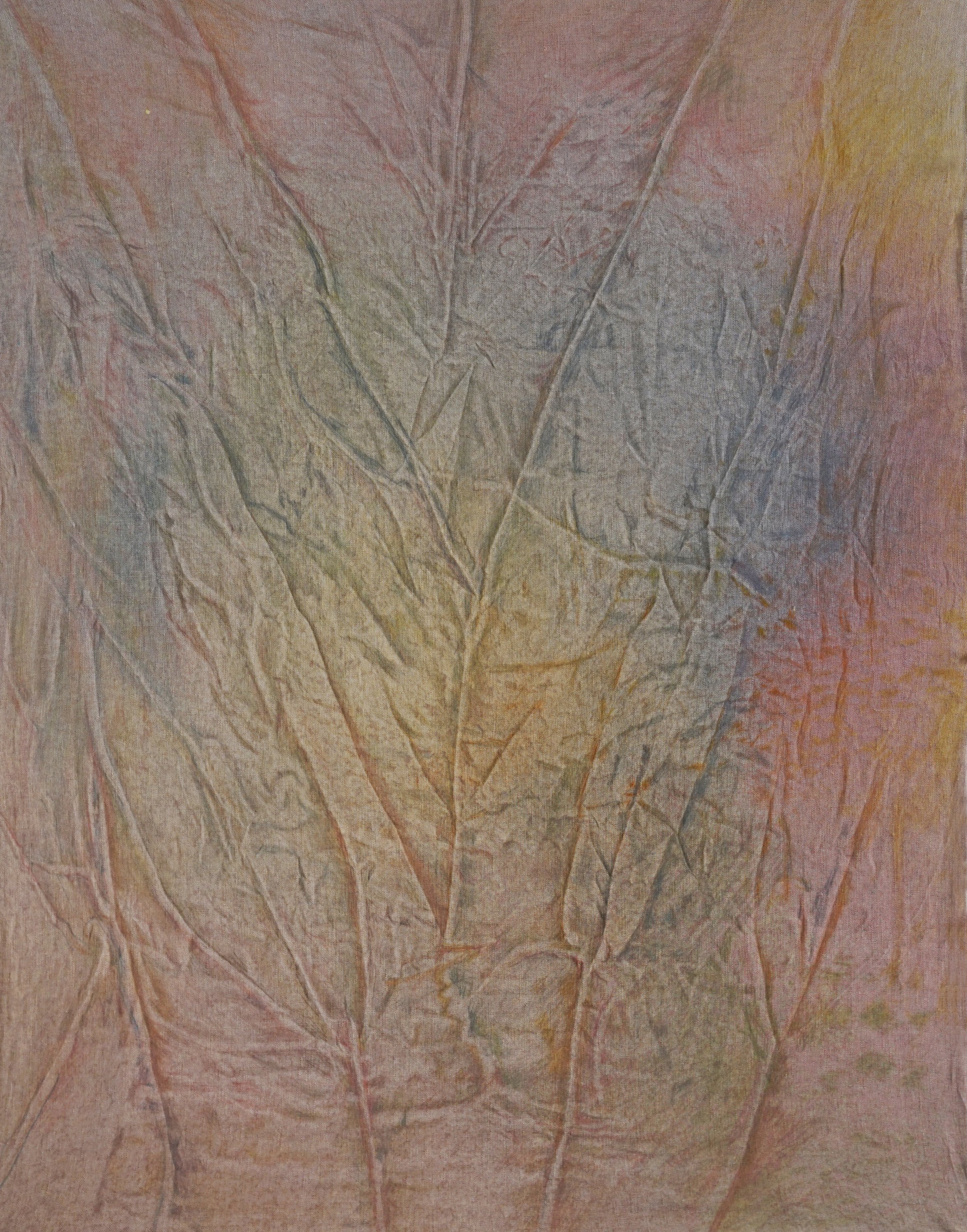 Alina Bliumis Bruise Series, #43,610 , 2025. (*By 31 March 2025, OHCHR had recorded 43,610 civilian casualties in Ukraine since February 24, 2022) Watercolor on printed linen 31 x 24 inches (78.75 x 61 cm)