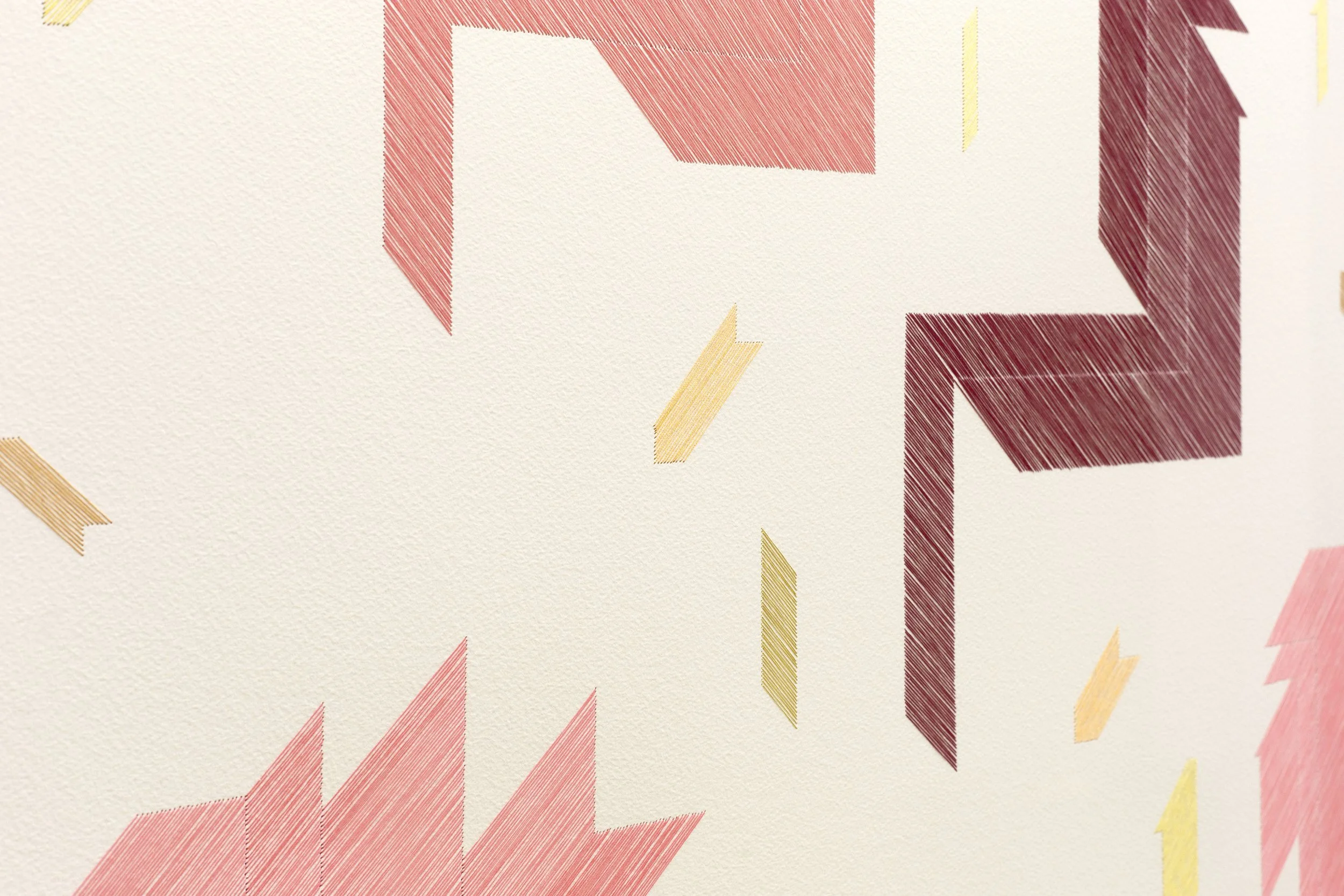  Abdolreza Aminlari  Untitled (25.002) , 2025 24-karat gold thread and thread on paper 32-5/8 x 44-7/8 x 1-3/4 inches (framed) 