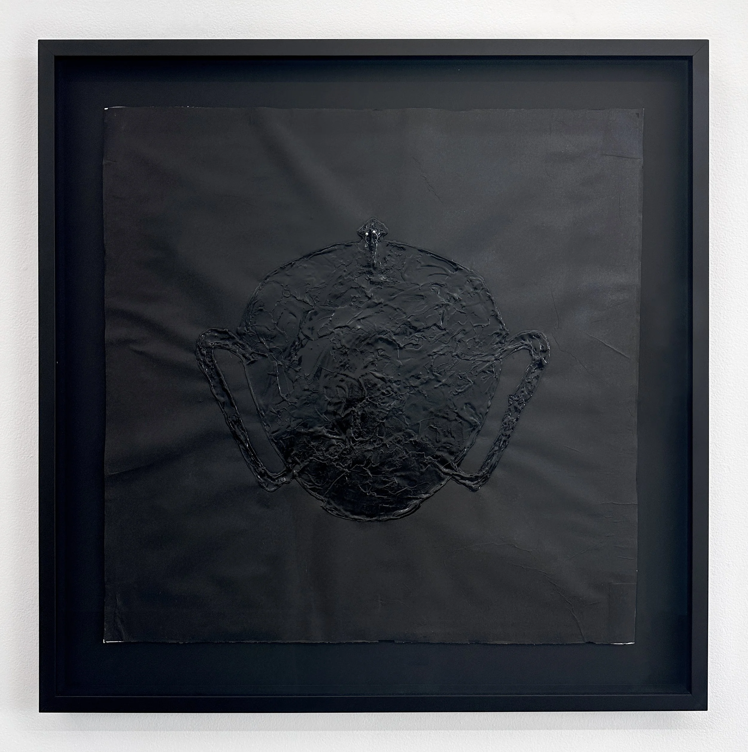 Ellen Jong  Untitled (Bowl) , 2025 Handmade ink and piercing jewelry on paper 32 x 32 inches framed 