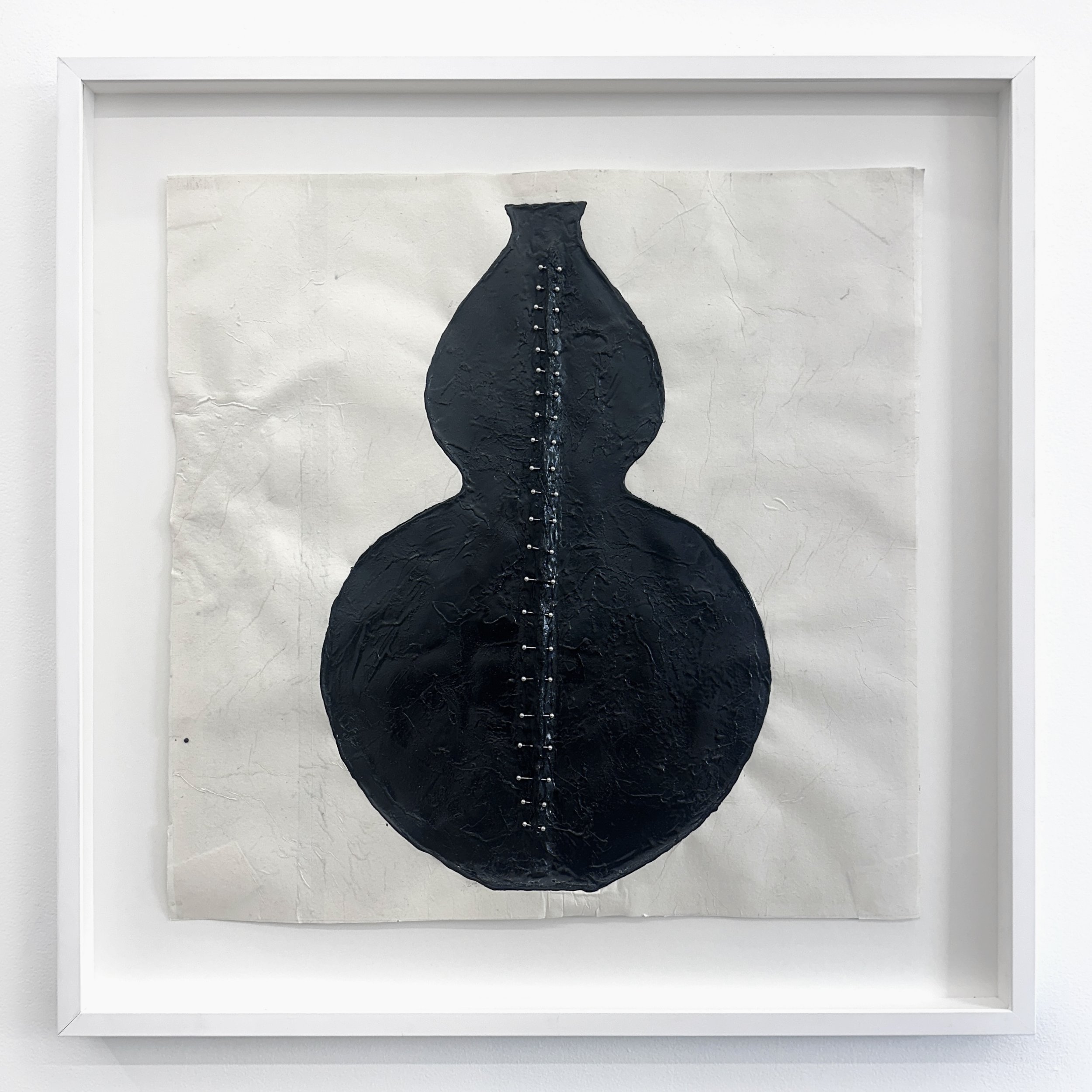  Ellen Jong  Untitled (Vase II , 2025 Handmade ink and piercing jewelry on paper 32 x 32 inches framed 
