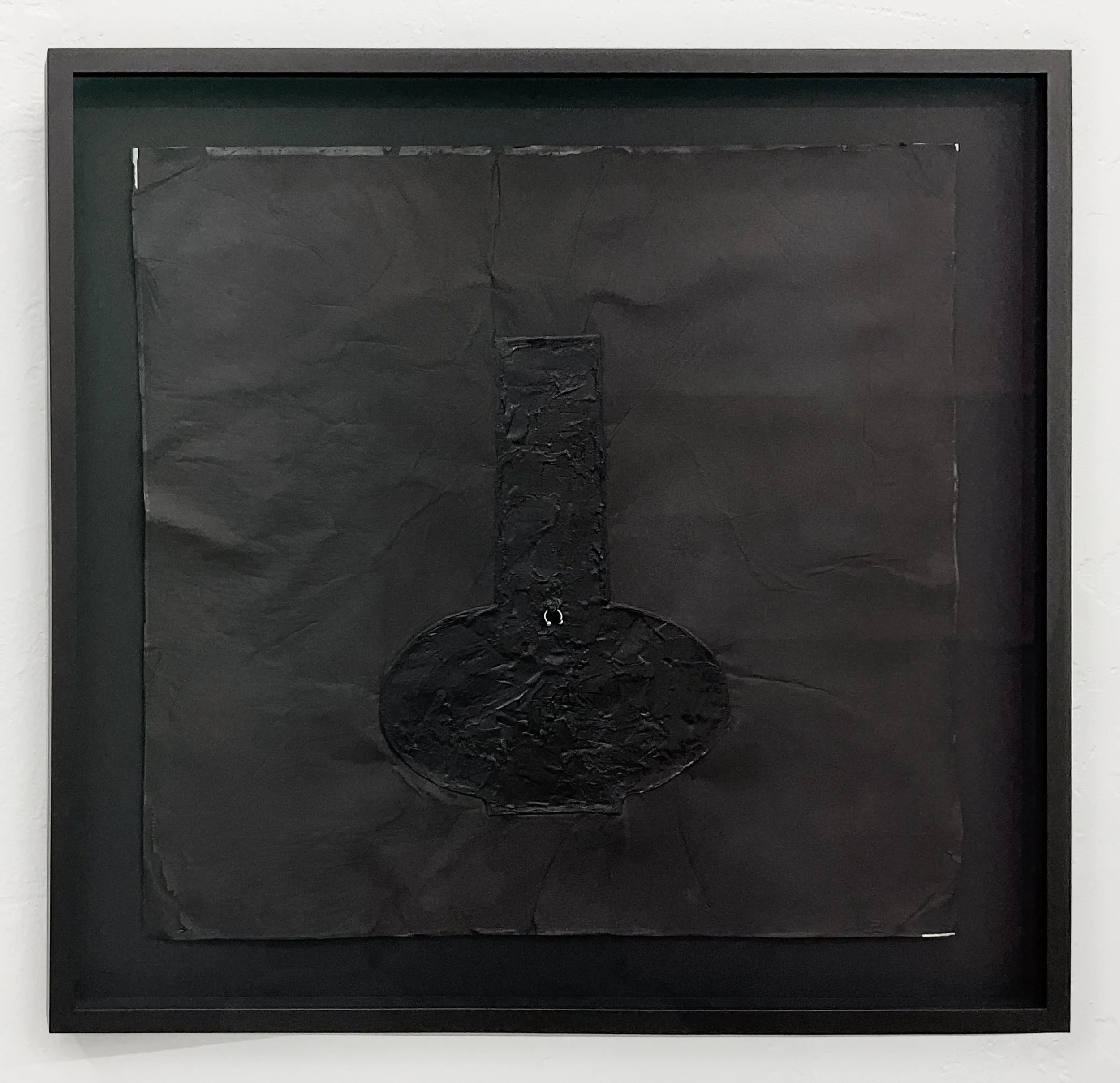  Ellen Jong  Untitled (Vase I) , 2025 Handmade ink and piercing jewelry on paper 32 x 32 inches framed 