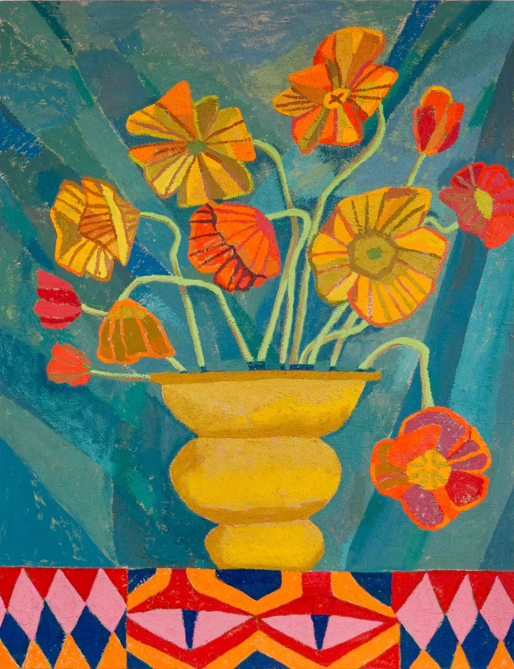 Abel Macias  Poppies in a Yellow Vase,  2025 Oil on canvas 48 × 36 inches 