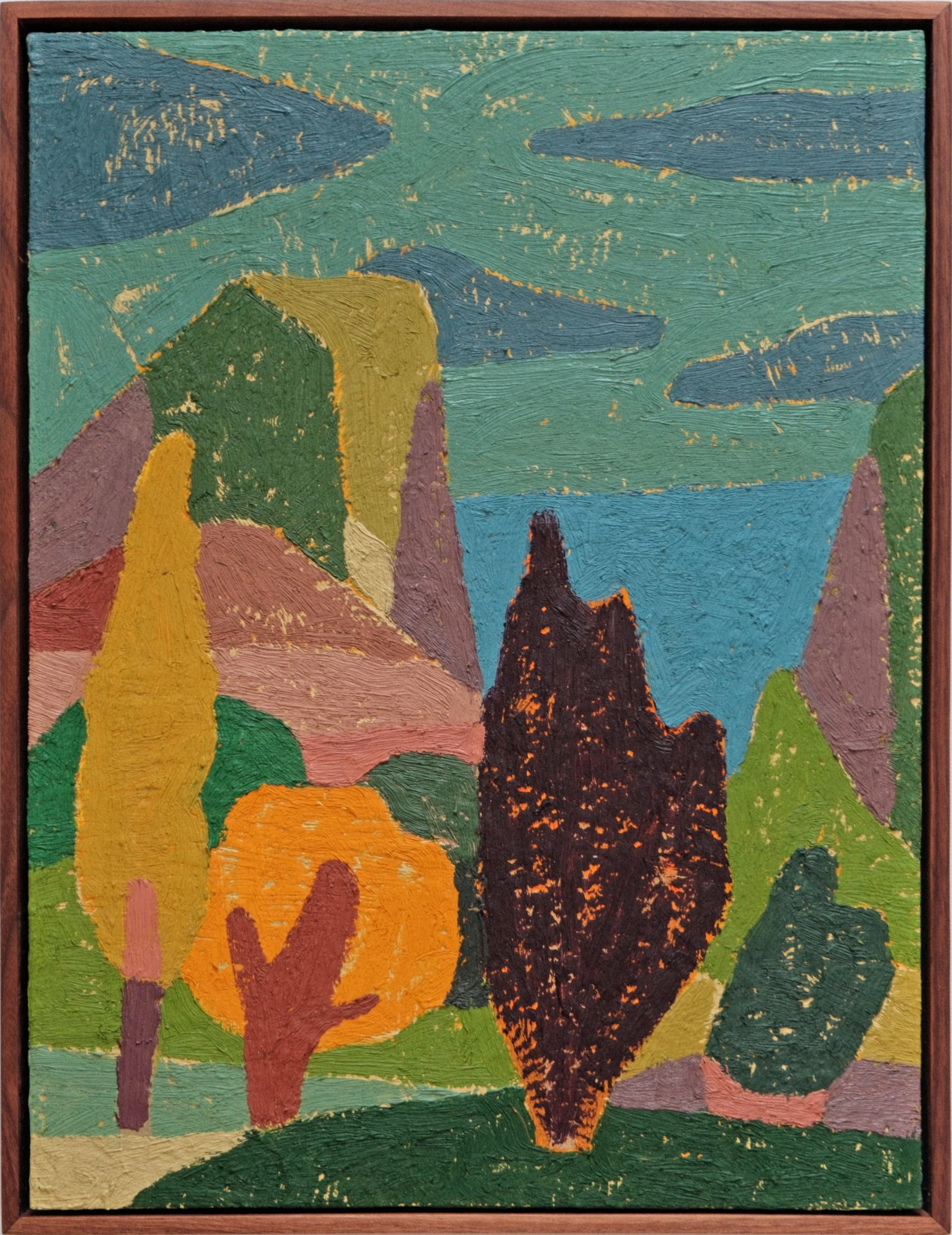  Abel Macias  Mirrror Lake , 2024 Oil on canvas with wood frame 15 x 12 inches 