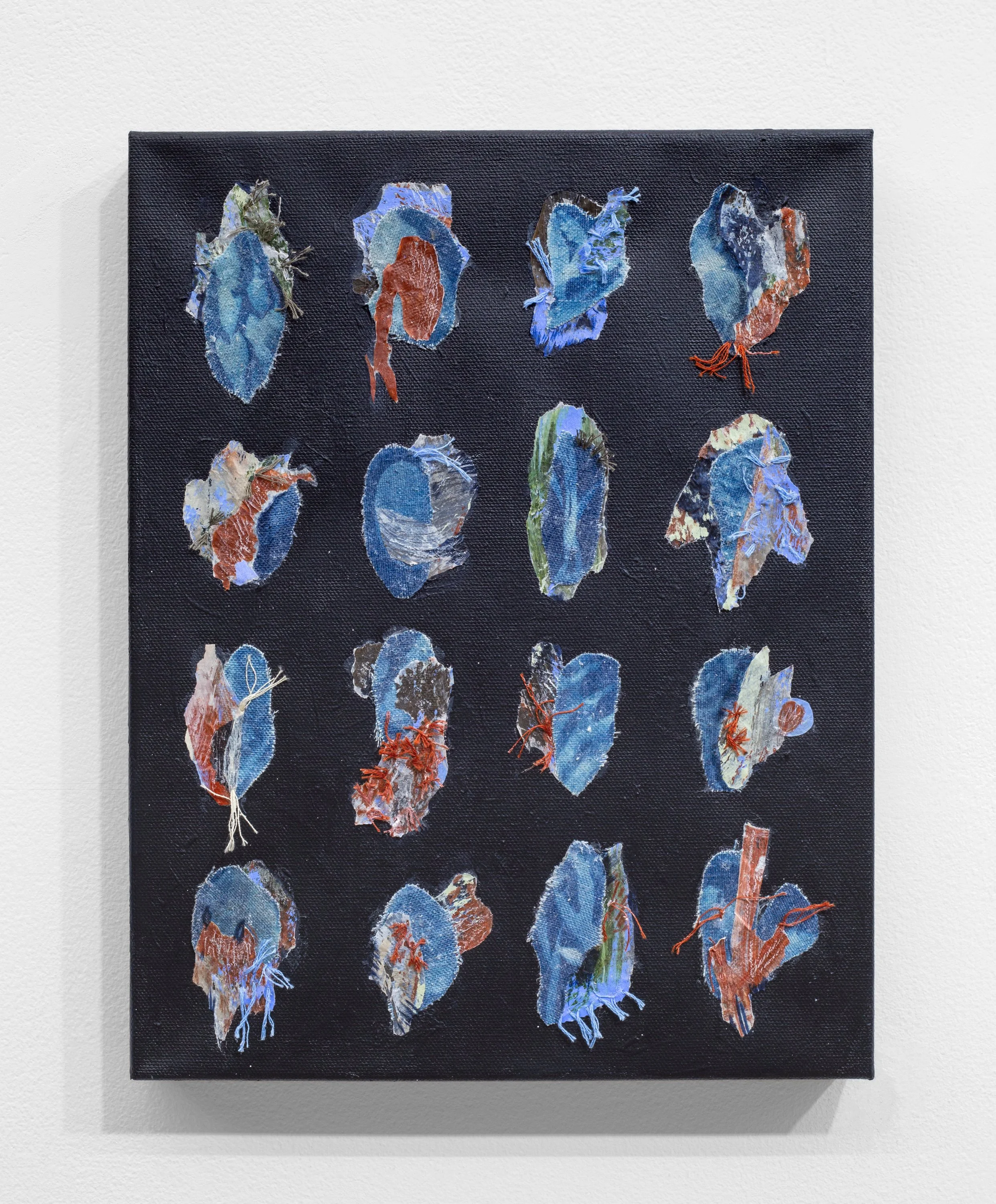  Renelle White Buffalo  Good Finds , 2025 Acrylic, collage, cyanotype, and emboidery thread on canvas 14 x 11 inches 