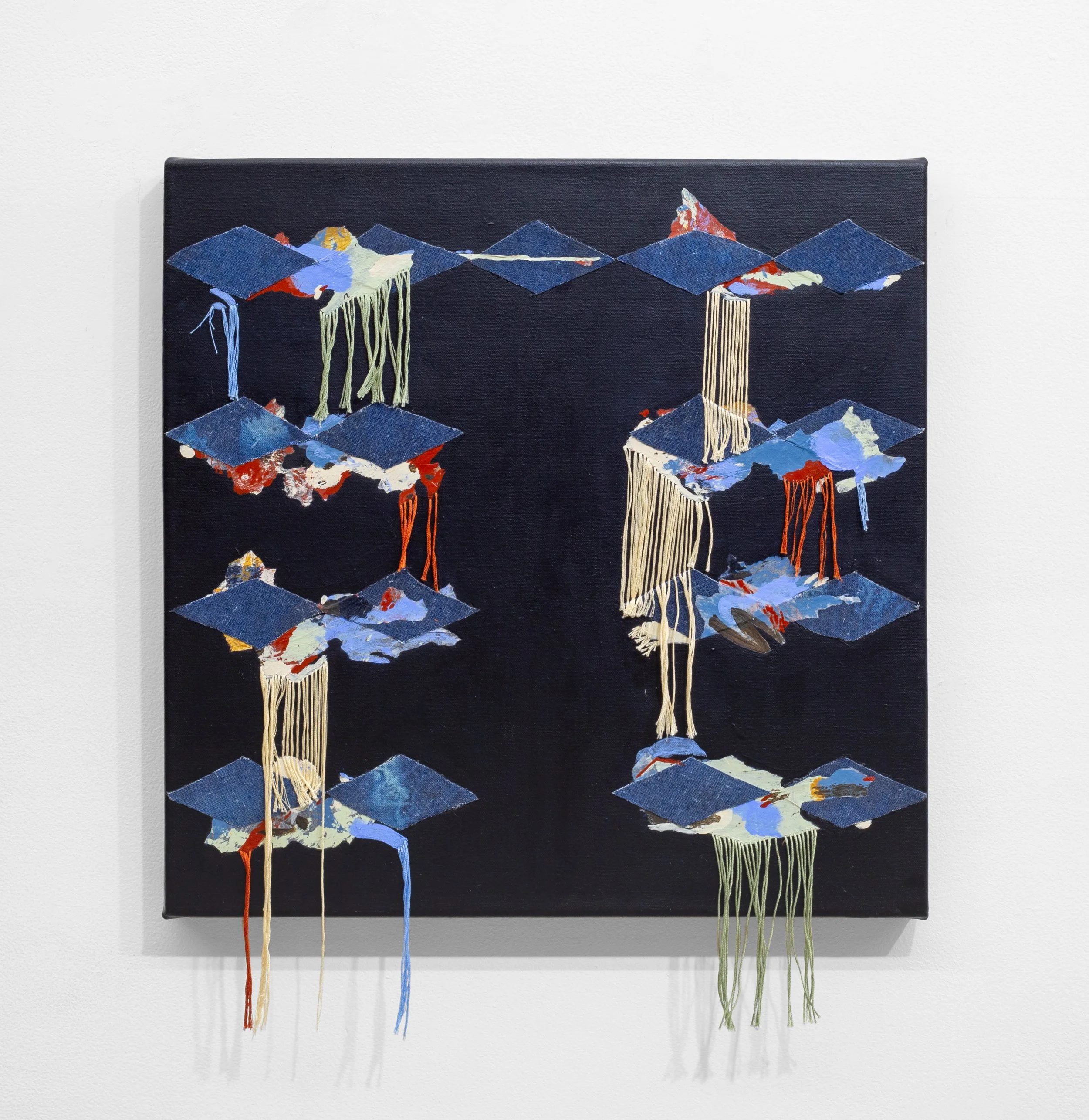  Renelle White Buffalo  Next to Me , 2026 Acrylic, collage, cyanotype, and emboidery thread on canvas 20 x 20 inches 