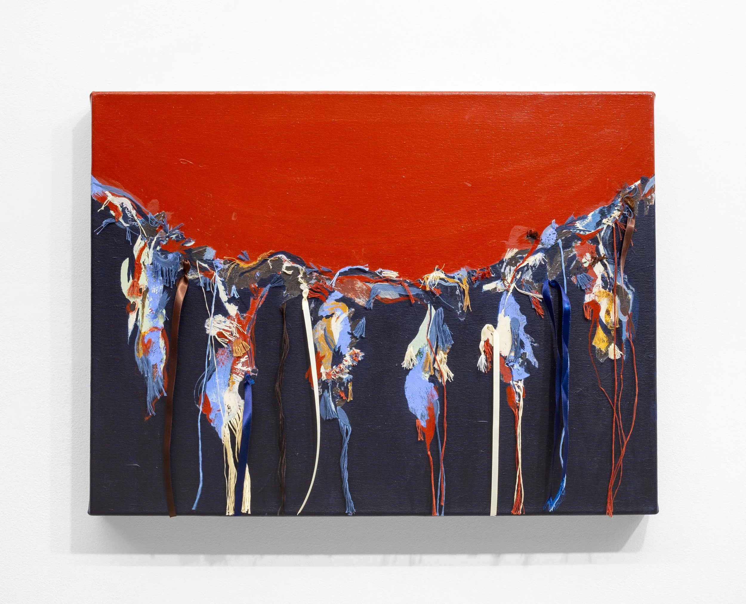  Renelle White Buffalo  Preservation , 2026 Acrylic, collage, ribbon, and emboidery thread on canvas 18 x 24 inches 