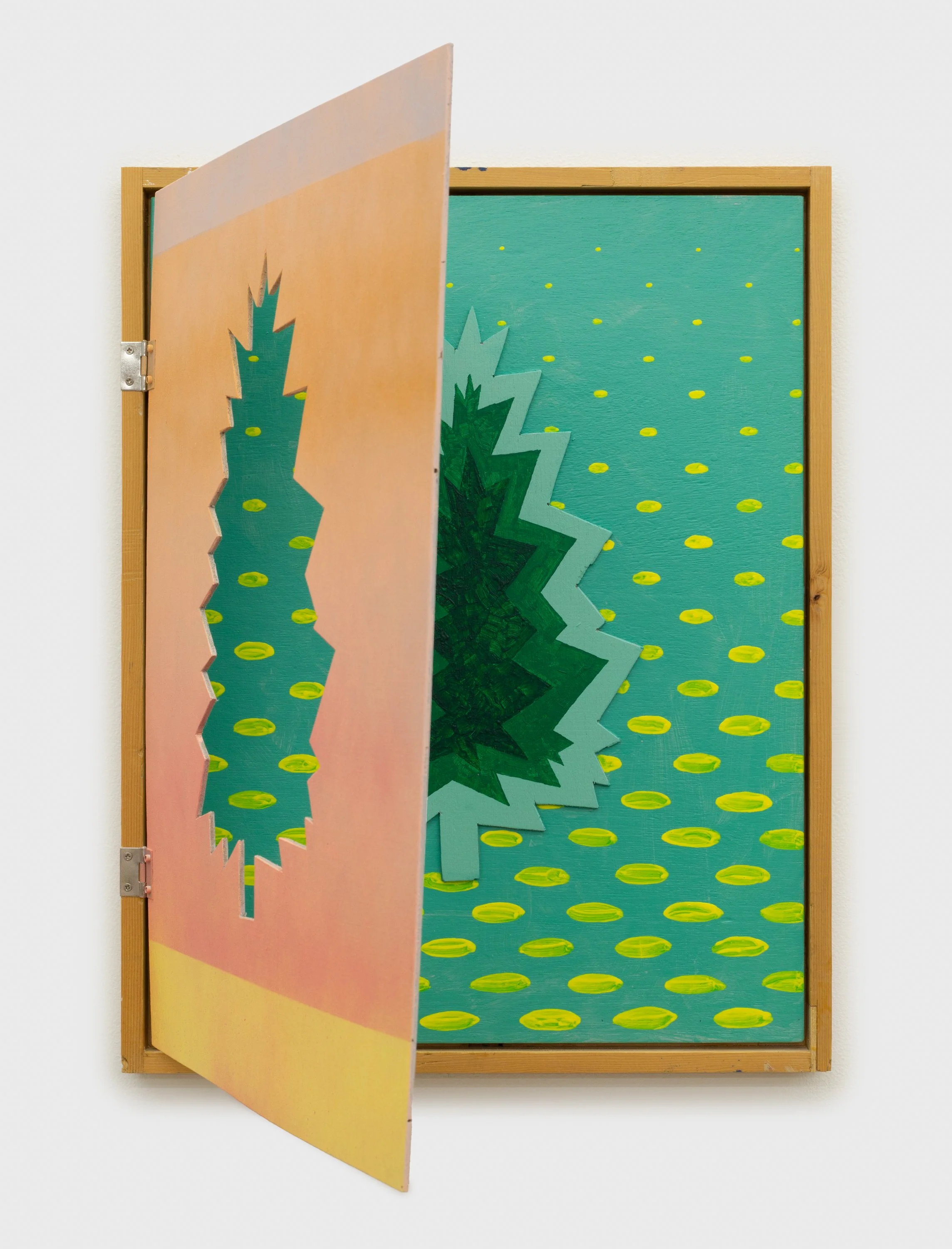  Masamitsu Shigeta, A green tree and a field, 2026, Oil on canvas with custom frame, 18.25 x 14.5 in  
