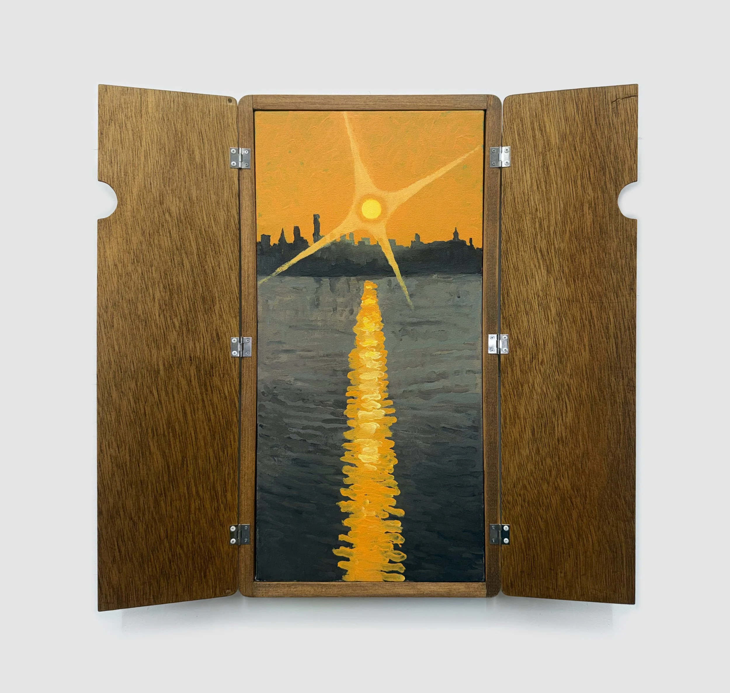  Masamitsu Shigeta, Orange Sunset, 2026, Acrylic on canvas with custom wood frame, 25 x 13 in 