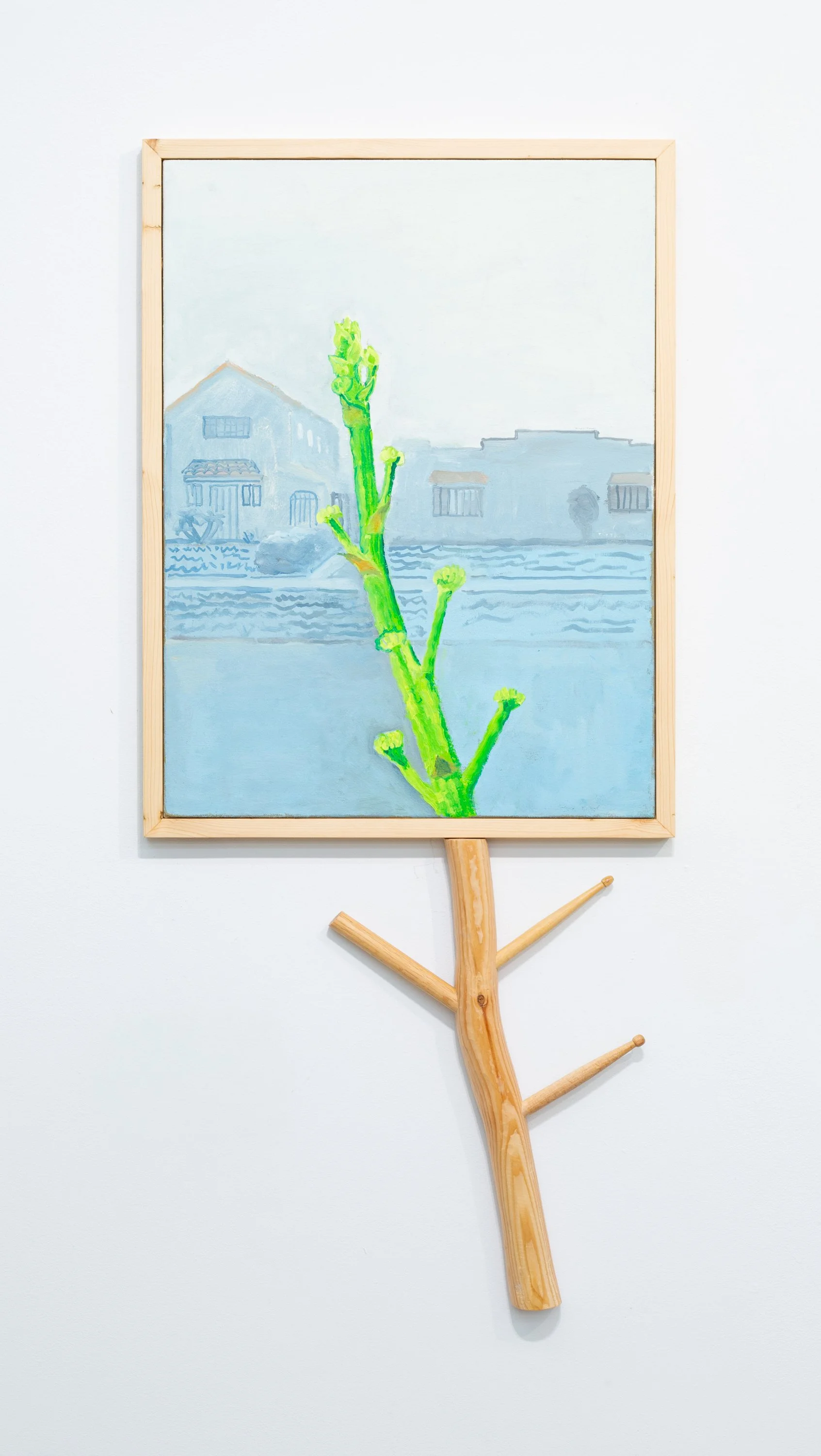  Masamitsu Shigeta, An Asparagus, 2026, Oil on canvas with custom frame, 38 x 19.5 x 1 in 