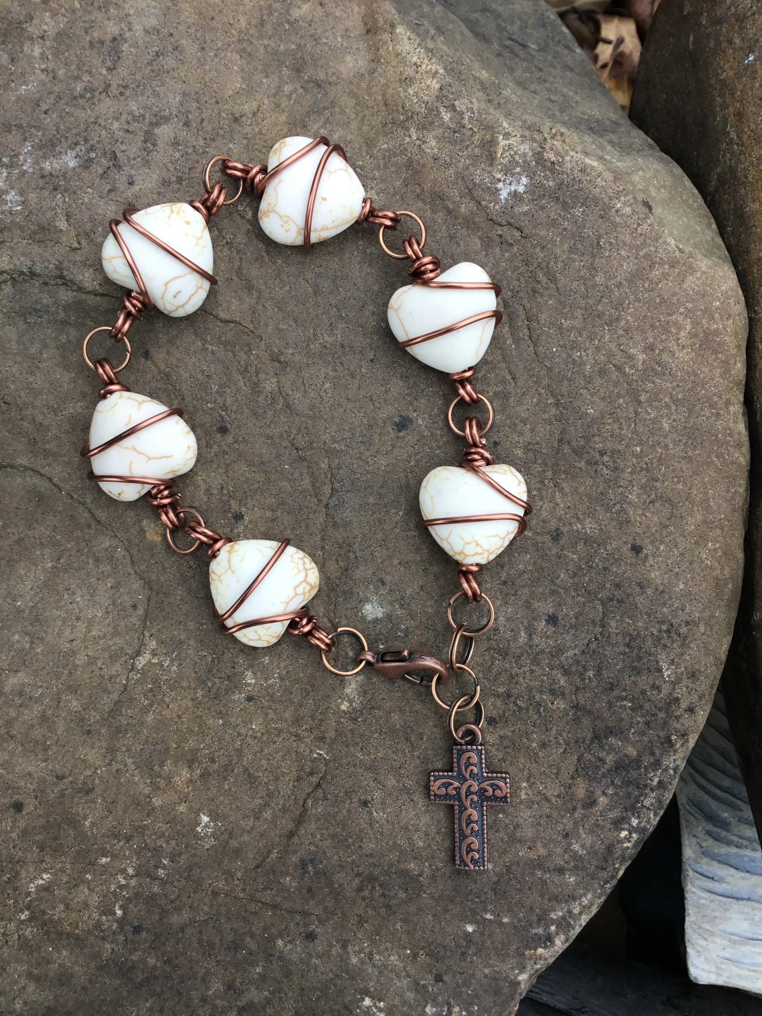 Out of the Blue Signature Bracelet (White Howlite & Cross Charm)