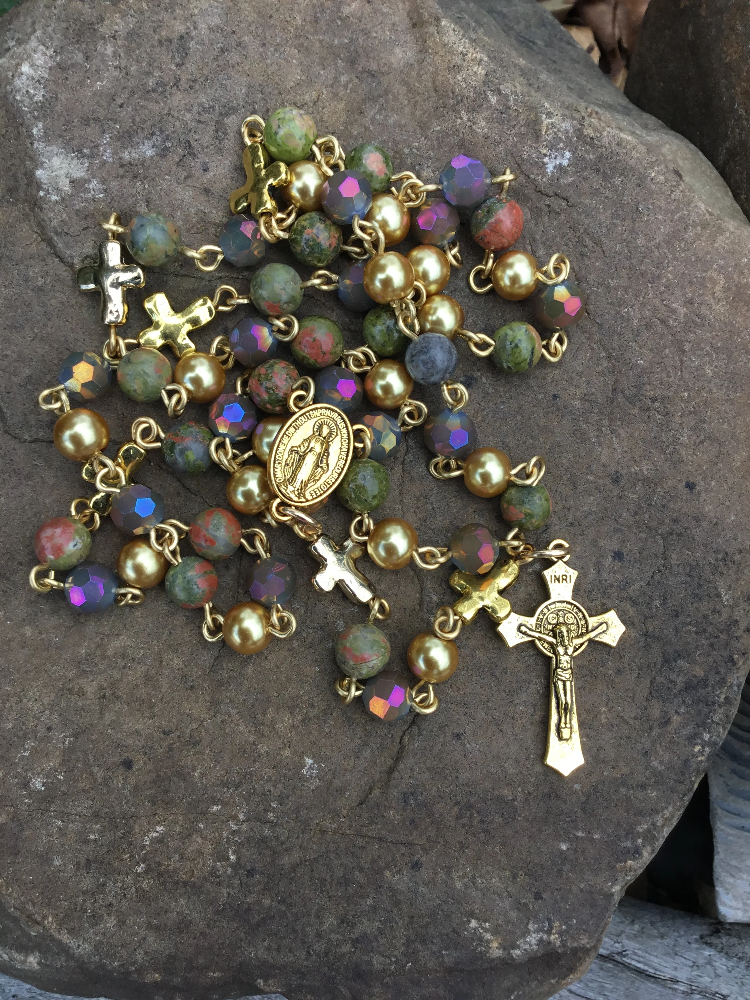 Out of the Blue Unakite Jasper and Glass Rosary