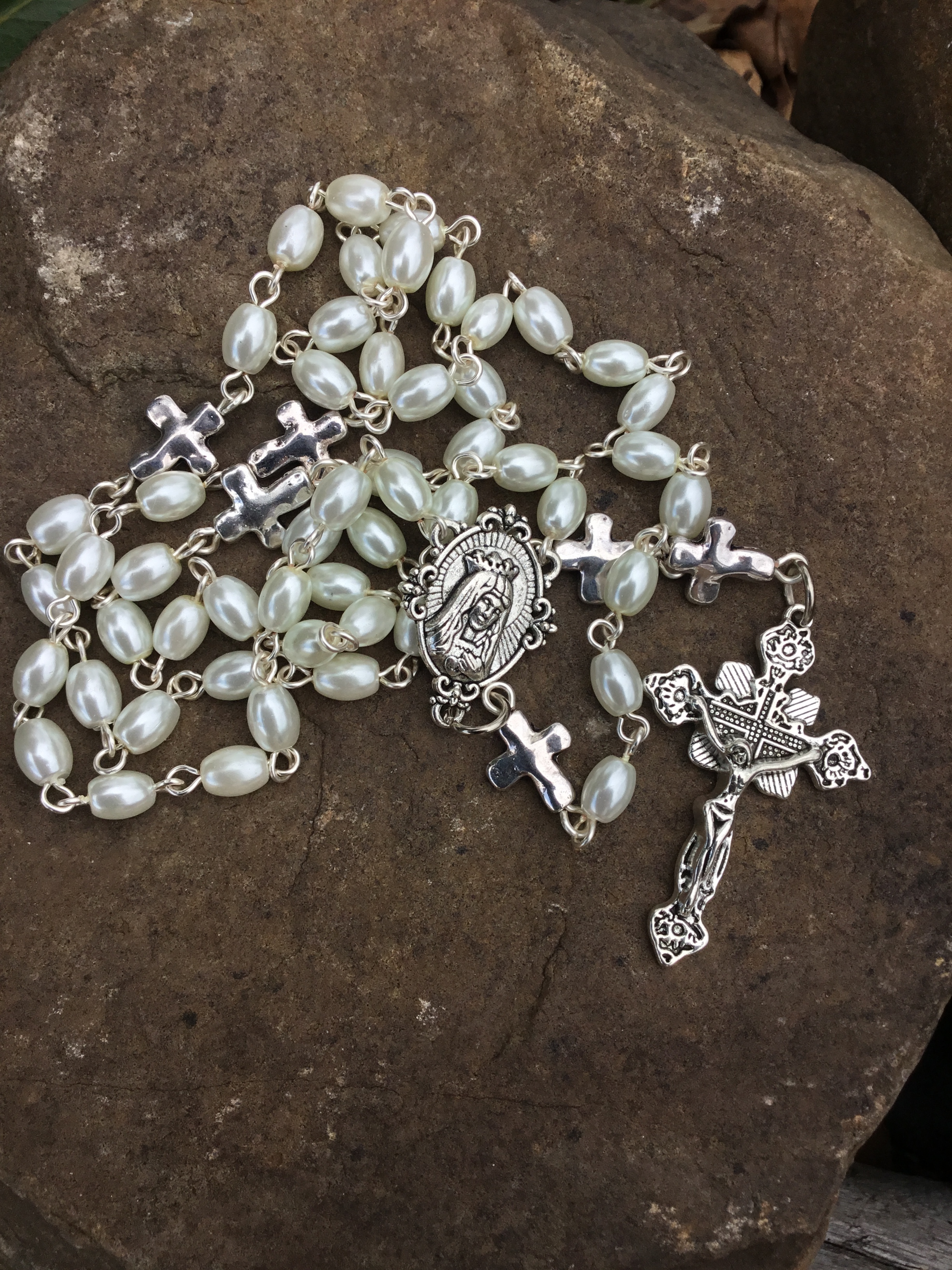 Out of the Blue White Glass Pearl Rosary