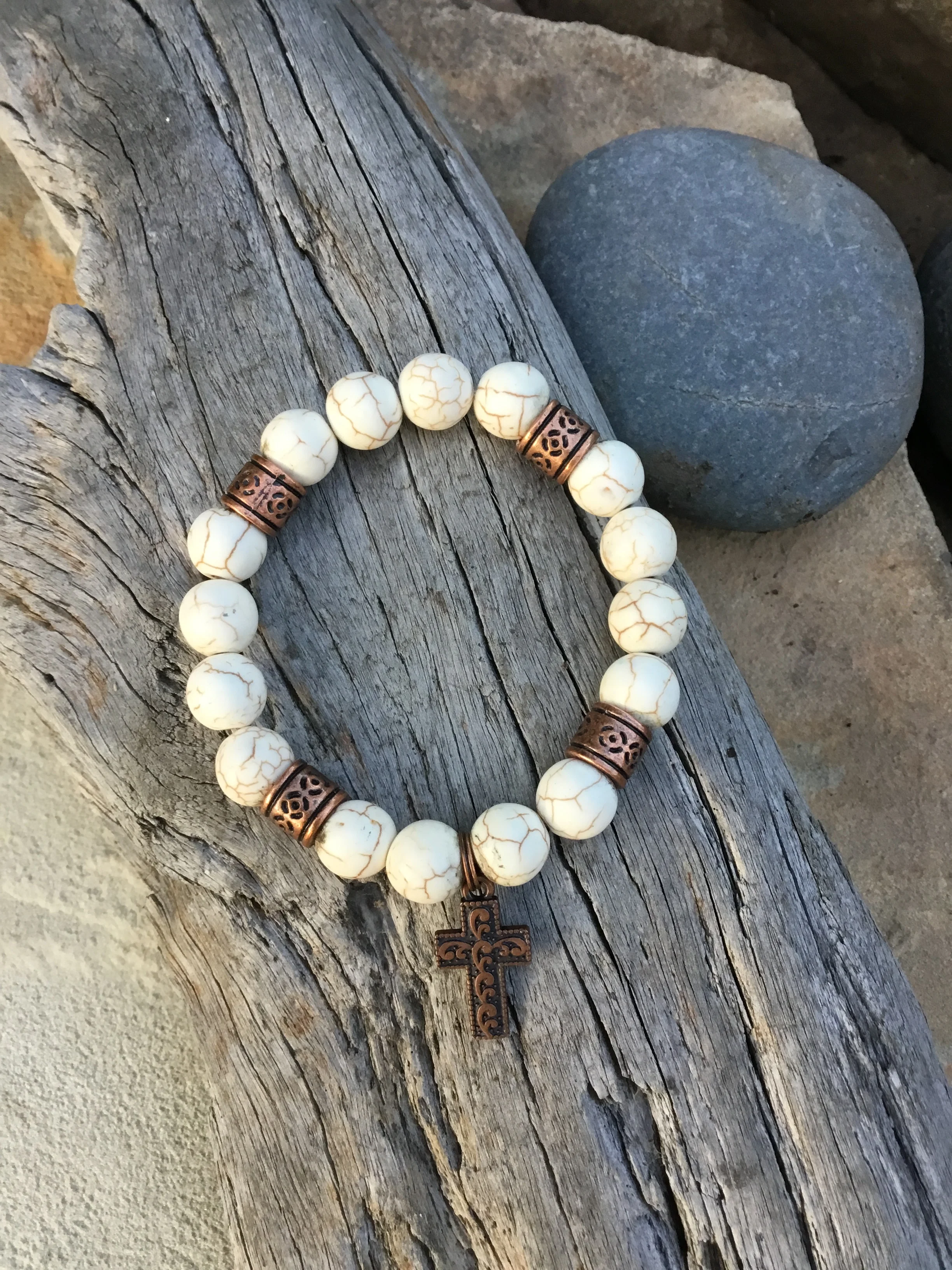 Howlite  Bracelet with Cross Charm (small)