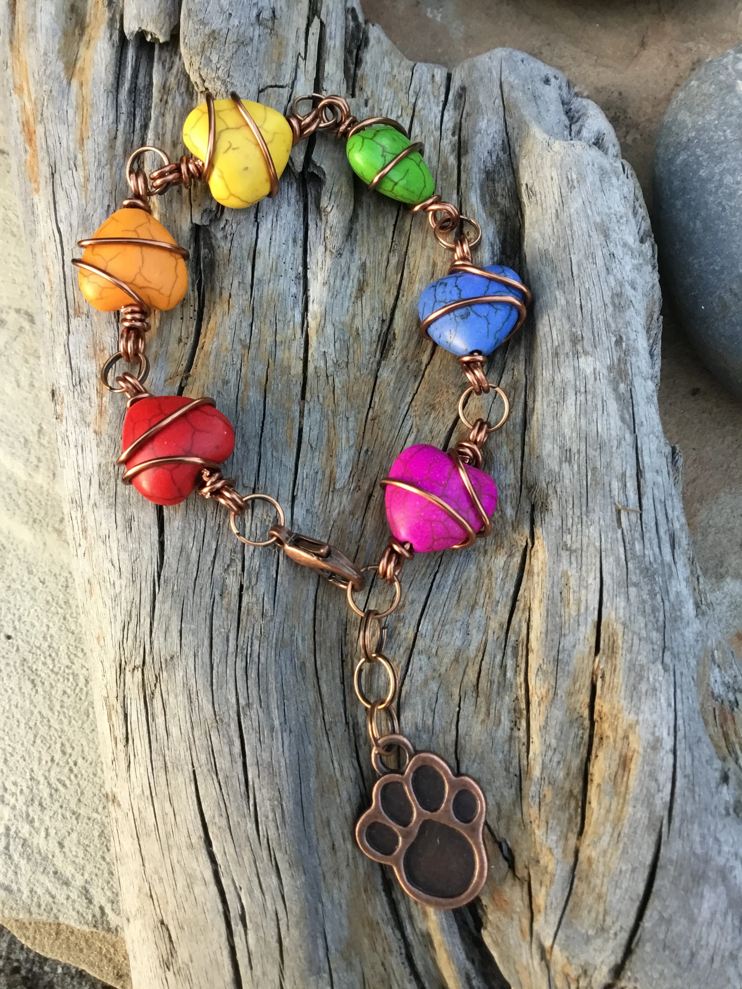 Out of the Blue Signature Bracelet (Howlite Stone Rainbow Spectrum) With Puppy Paw Charm