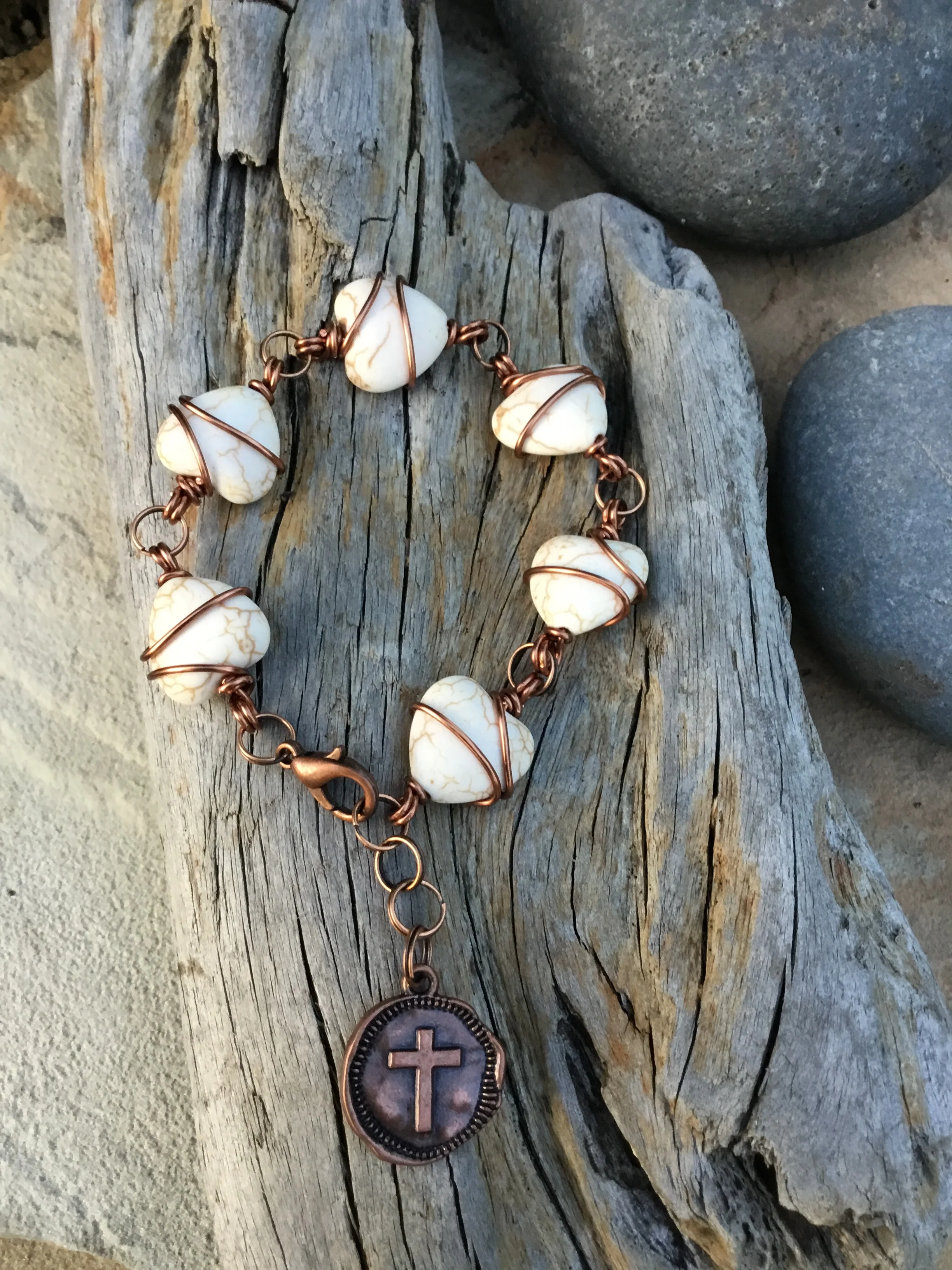 Out of the Blue Signature Bracelet (White Howlite) with Cross Medallion