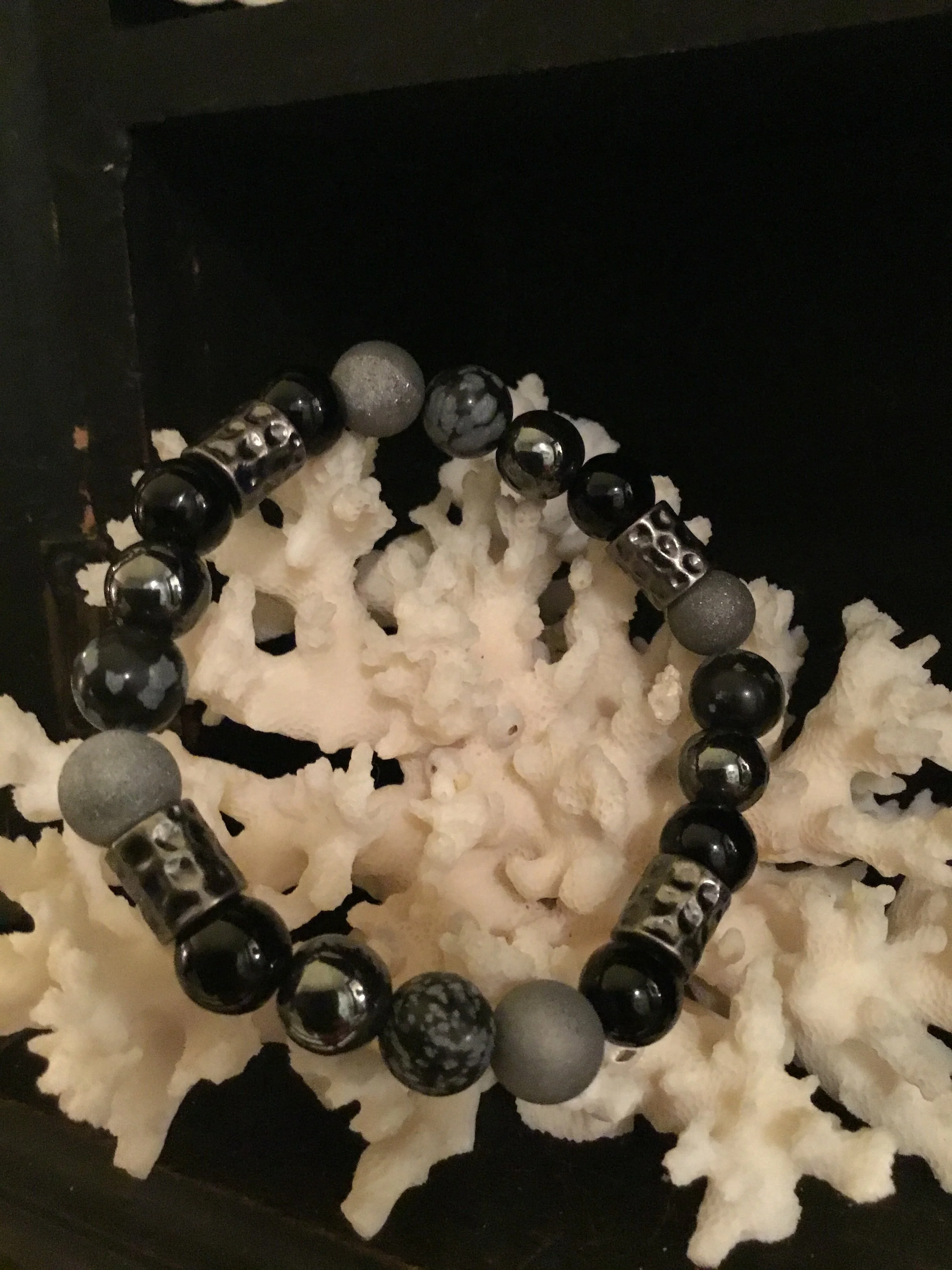 Druzy Agate, Hematite, Snow Flake Jasper and Black Jasper Mix (large)