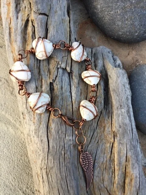 Out of the Blue Signature Bracelet (White Howlite & Angel Wing Charm)