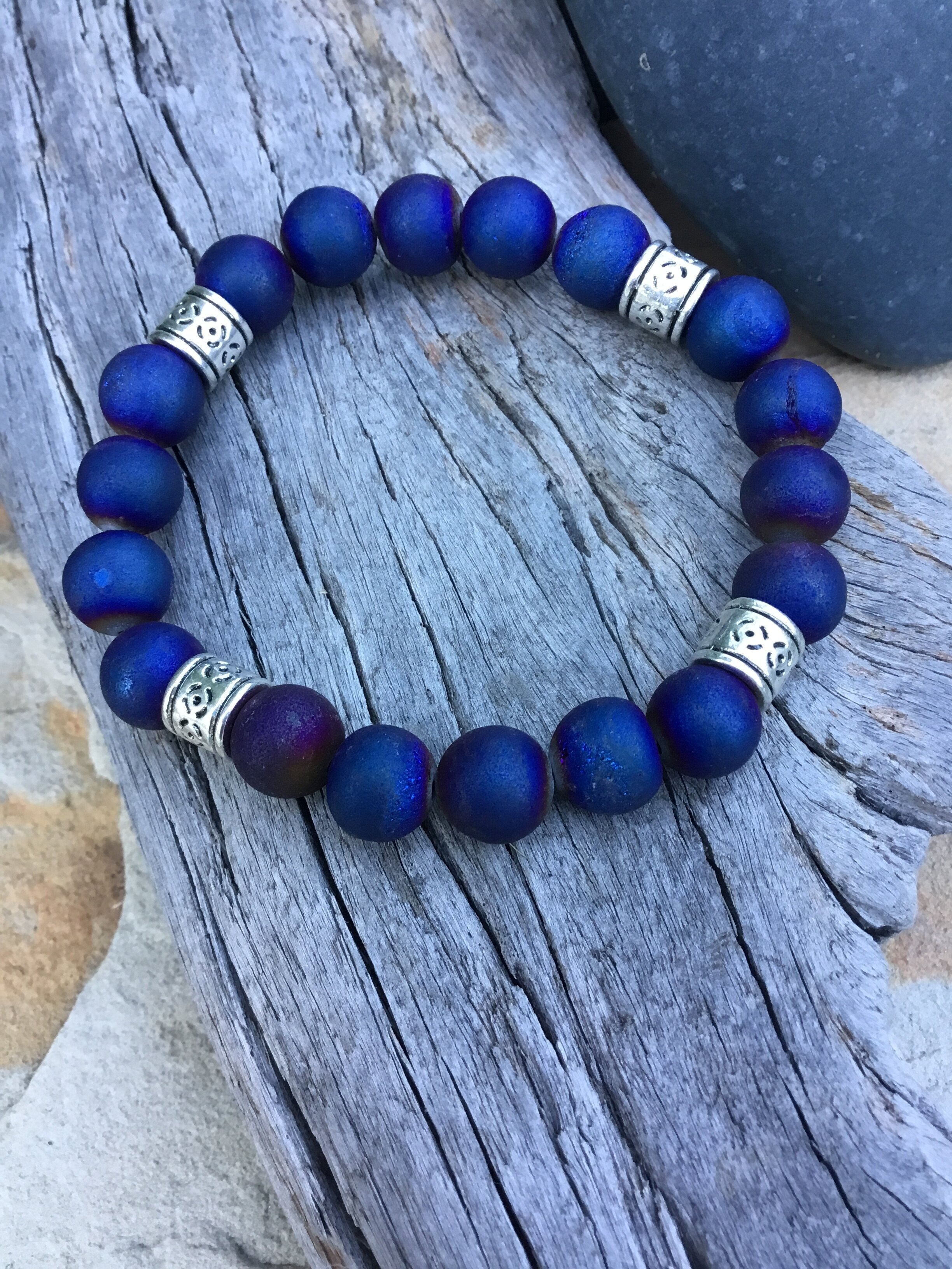Agate bracelet Out of the Blue Bead Works Blue Druzy Agate Bracelet (medium) — Out of the  Blue Bead Works