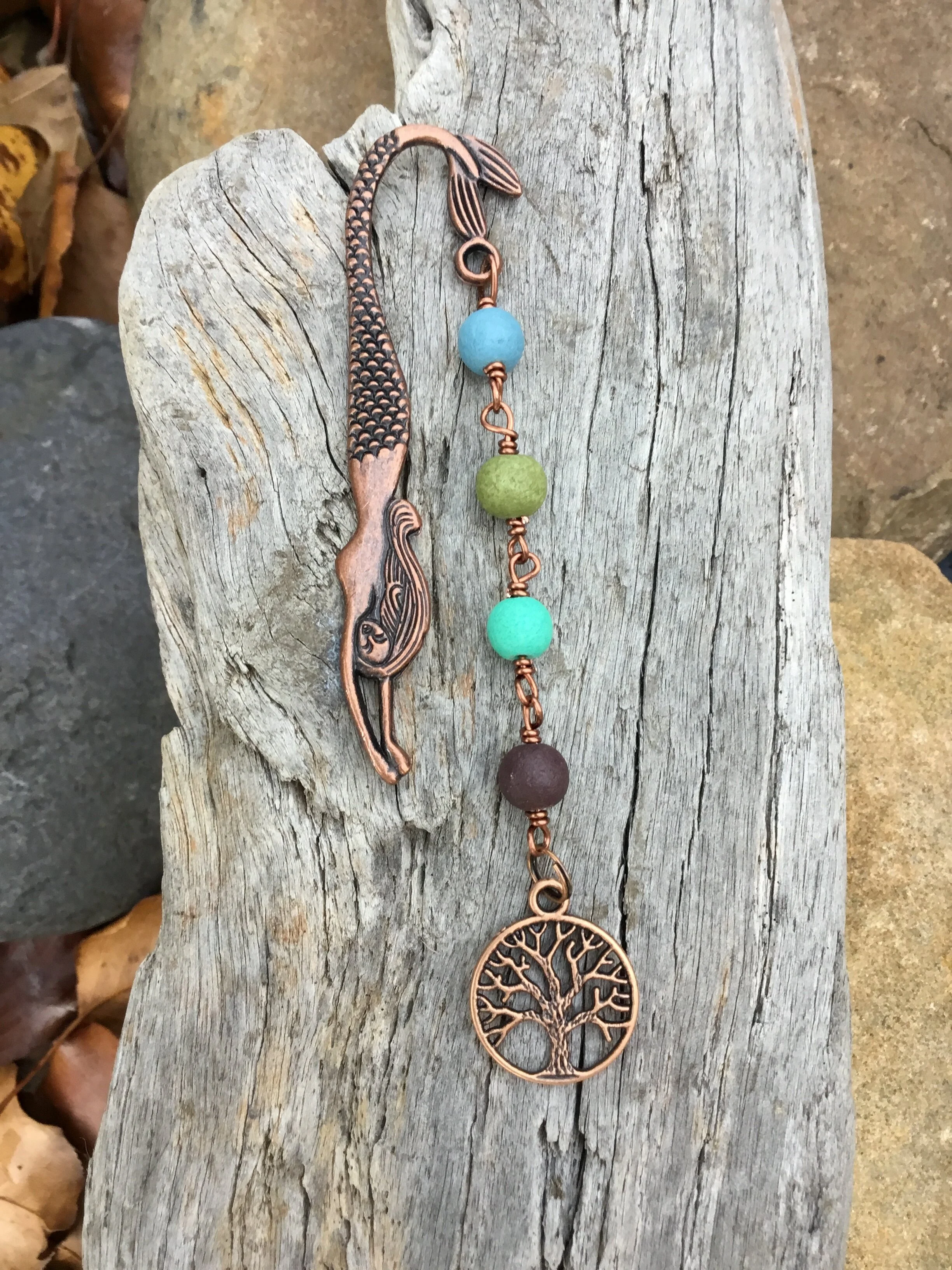 Mermaid Signature Book Mark (SeaScape Beads, Tree of Life Charm)