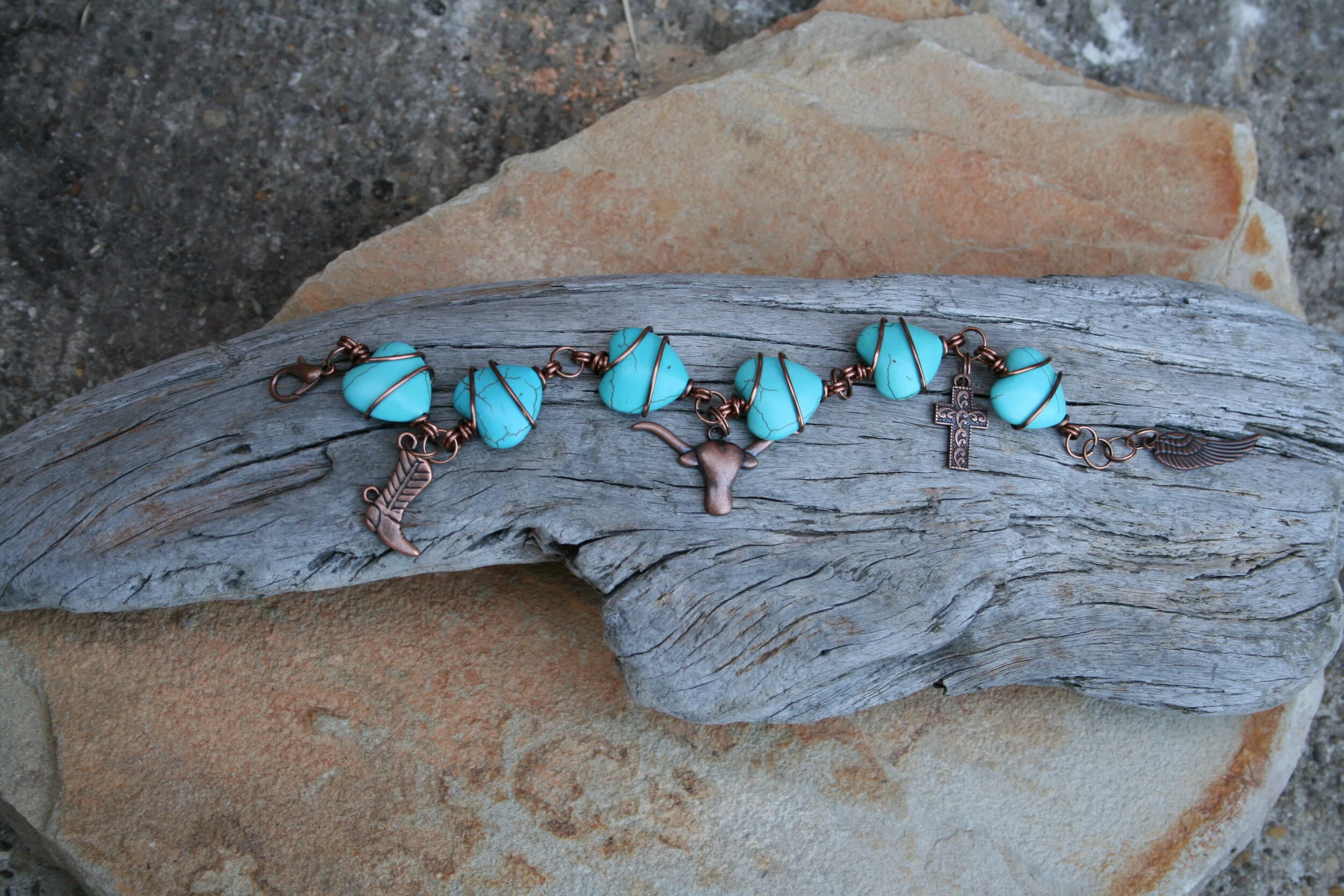Out of the Blue Signature Bracelet Turquoise Howlite with (Boot and Wing Charm)