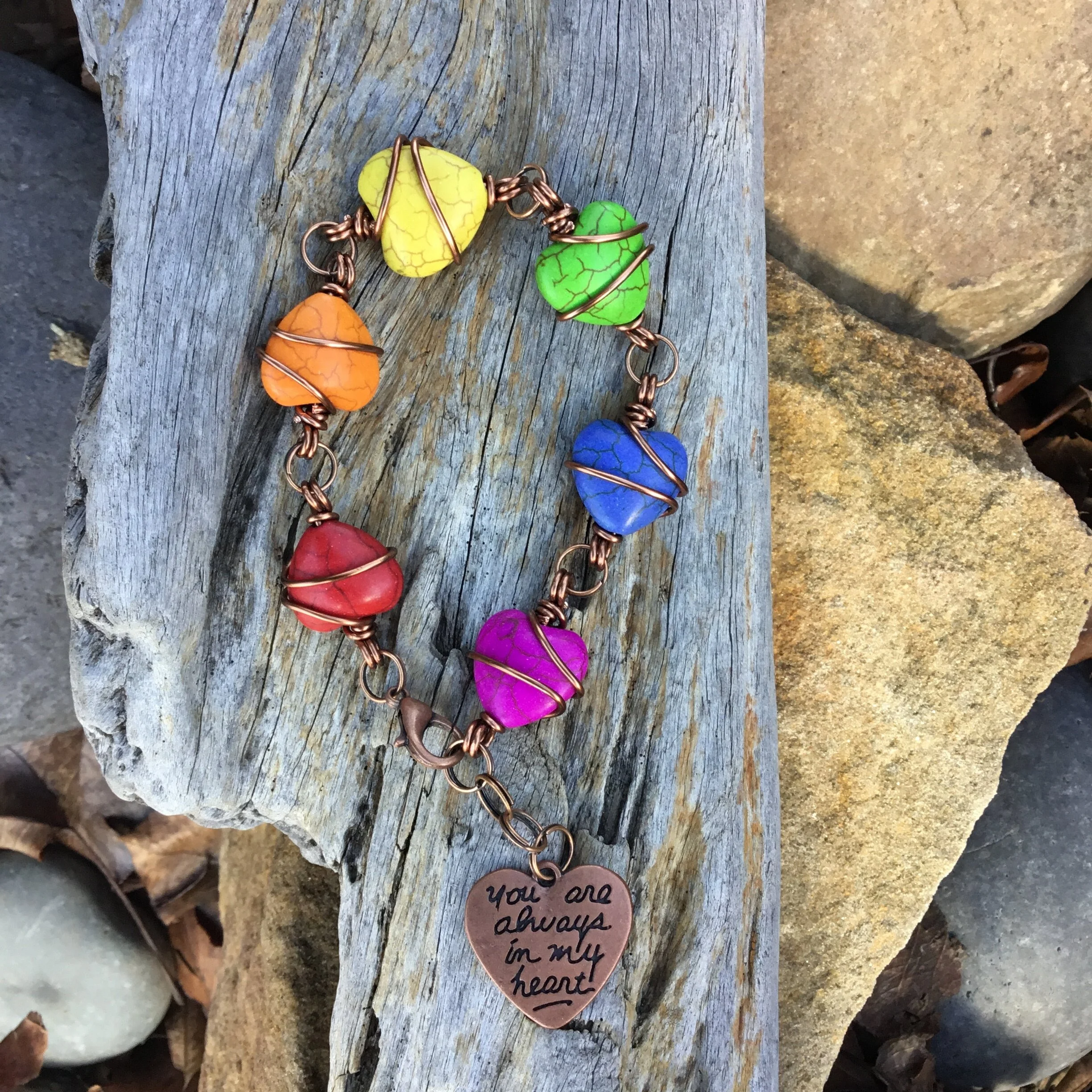 Out of the Blue Signature Bracelet (Rainbow Spectrum) With “You Are Always in My Heart” Charm 