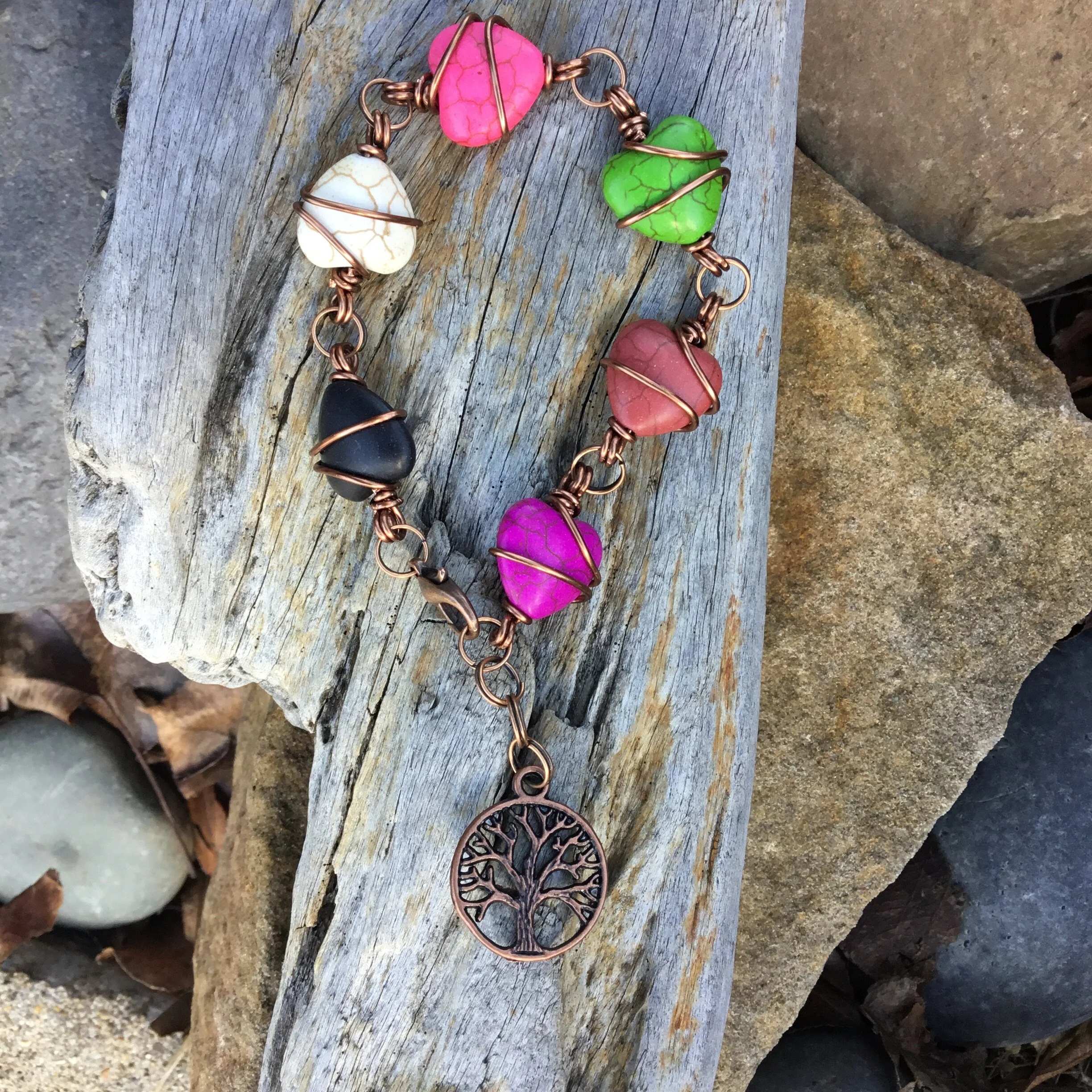 Out of the Blue Signature Bracelet (Black, White, Pink, Green, Rust, Violet) with Tree of Life Charm 