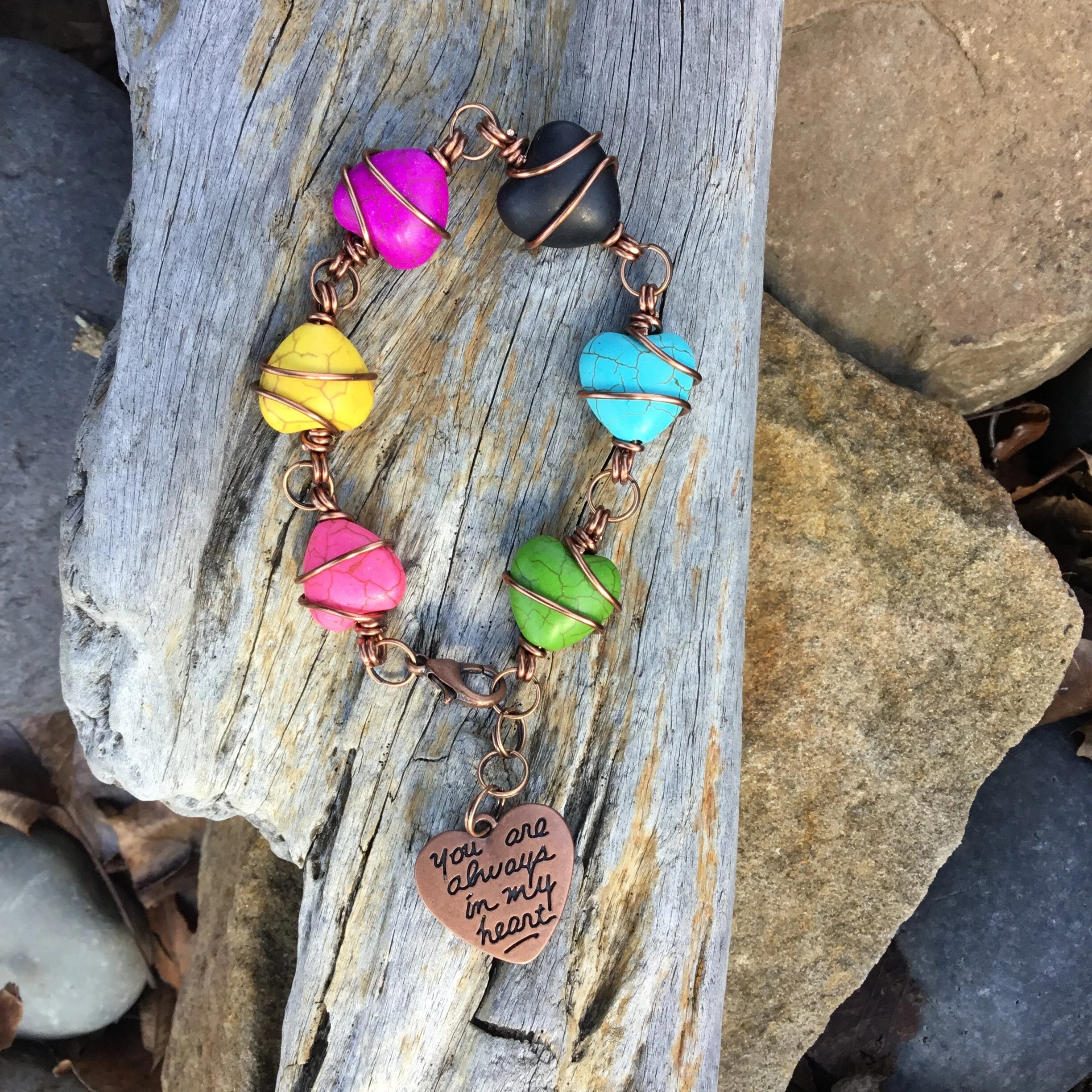 Out of the Blue Signature Bracelet ( Pink, Yellow, Violet, Black, Turquoise, Green ) With “You Are Always in My Heart “ Charm 