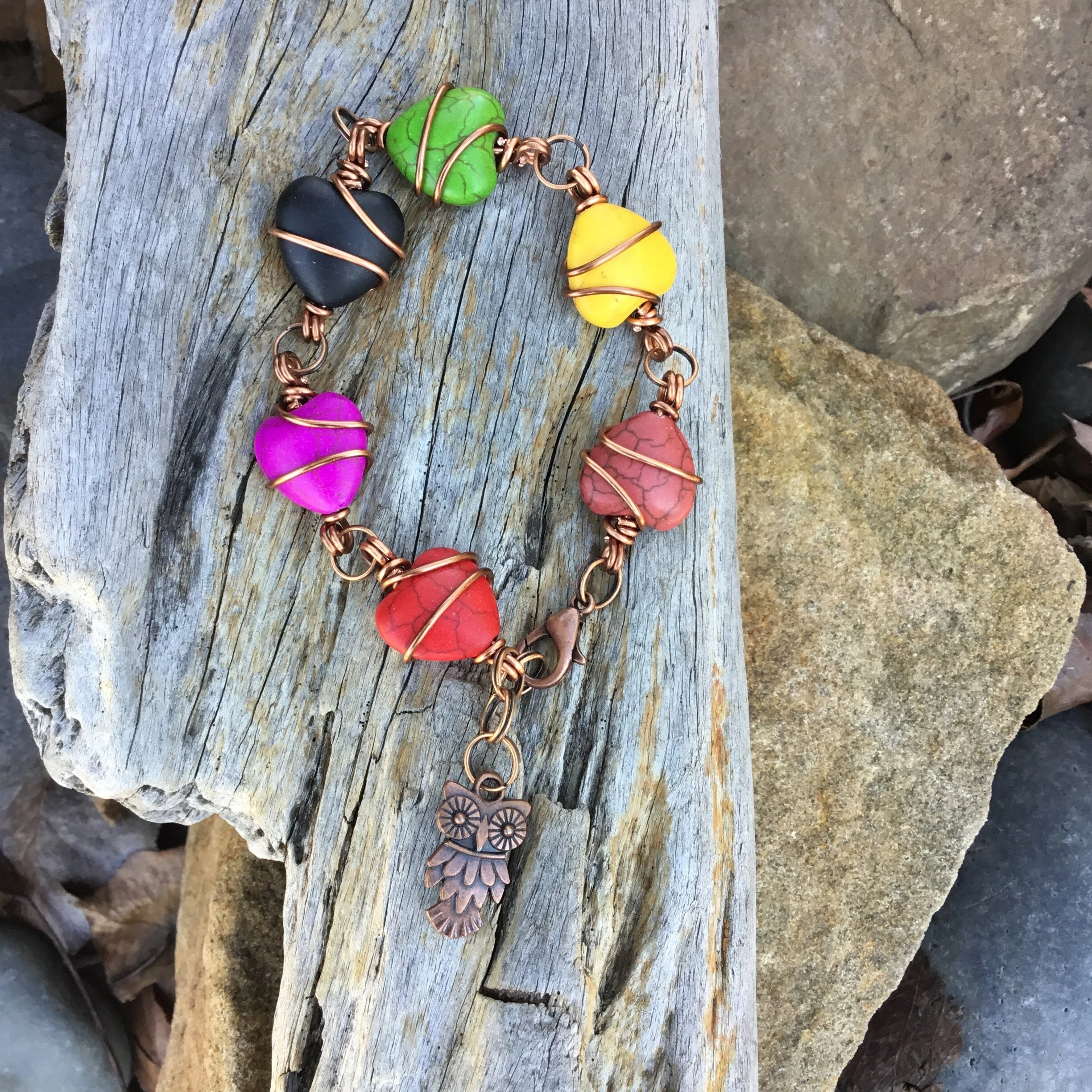 Out of the Blue Signature Bracelet ( Rust, Yellow, Green, Black, Violet, Red) With Owl Charm