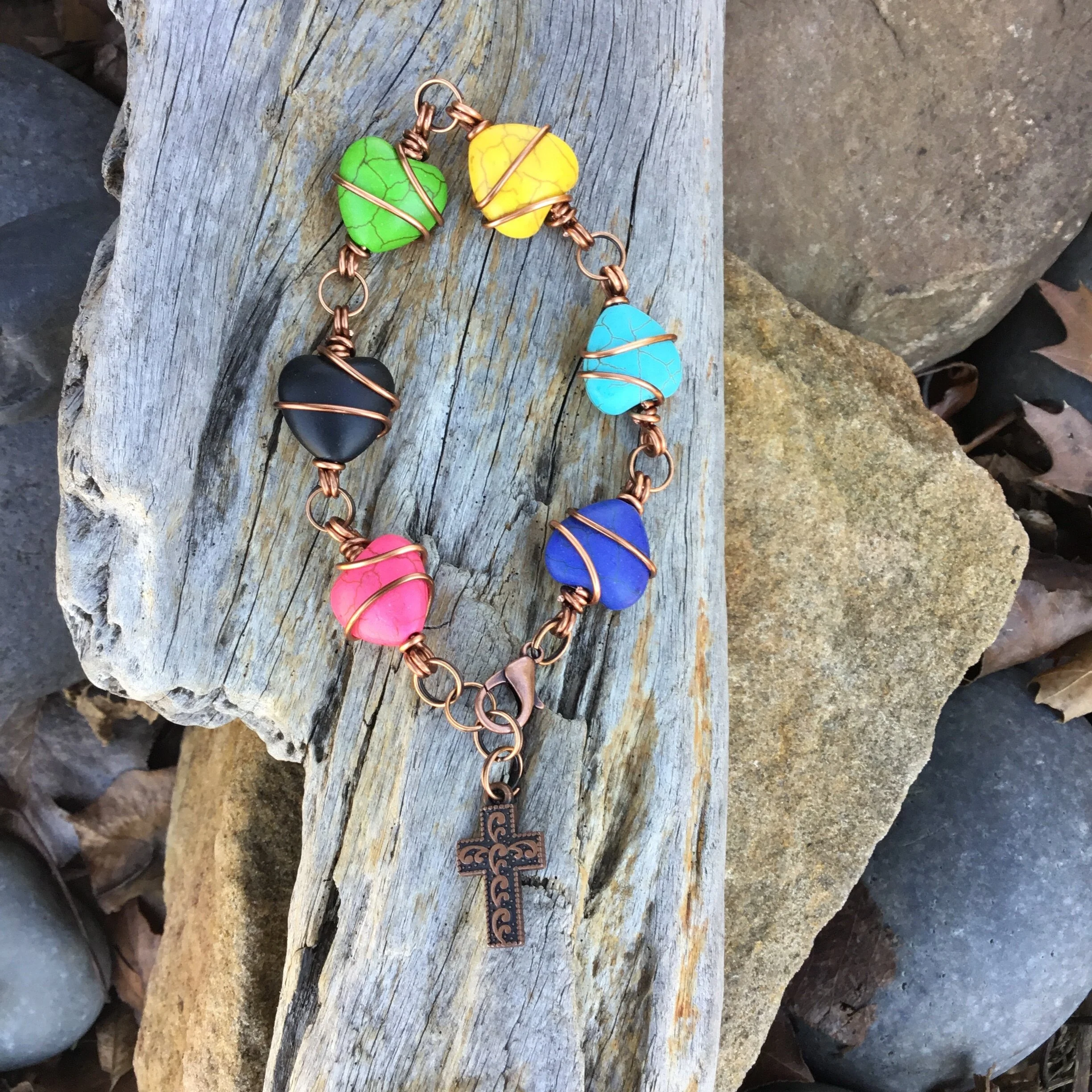 Out of the Blue Signature Bracelet ( Blue, Turquoise, Yellow, Green, Black, Pink) With Cross Charm