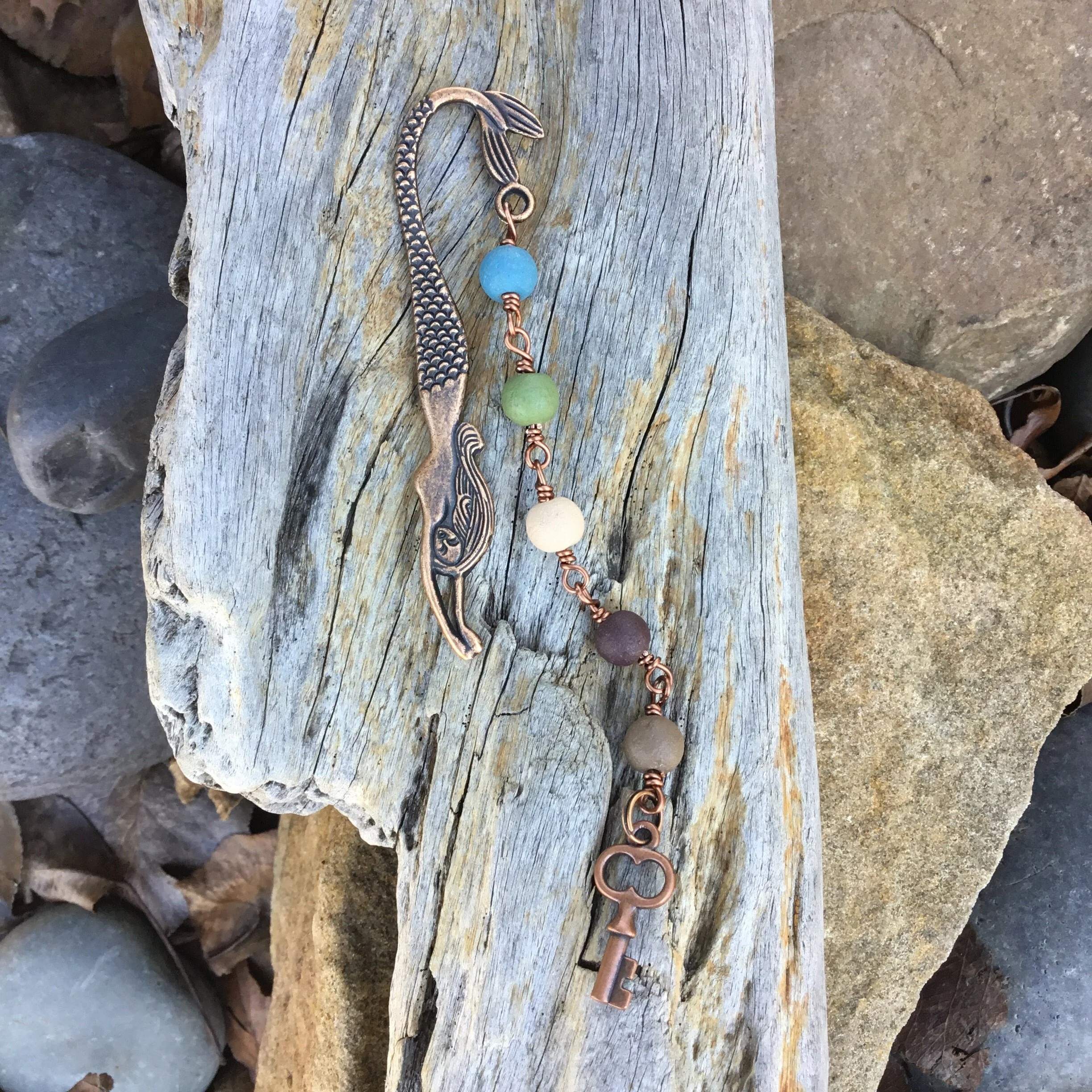 Mermaid Signature Bookmark (Sea Scape Beads) With Key Charm