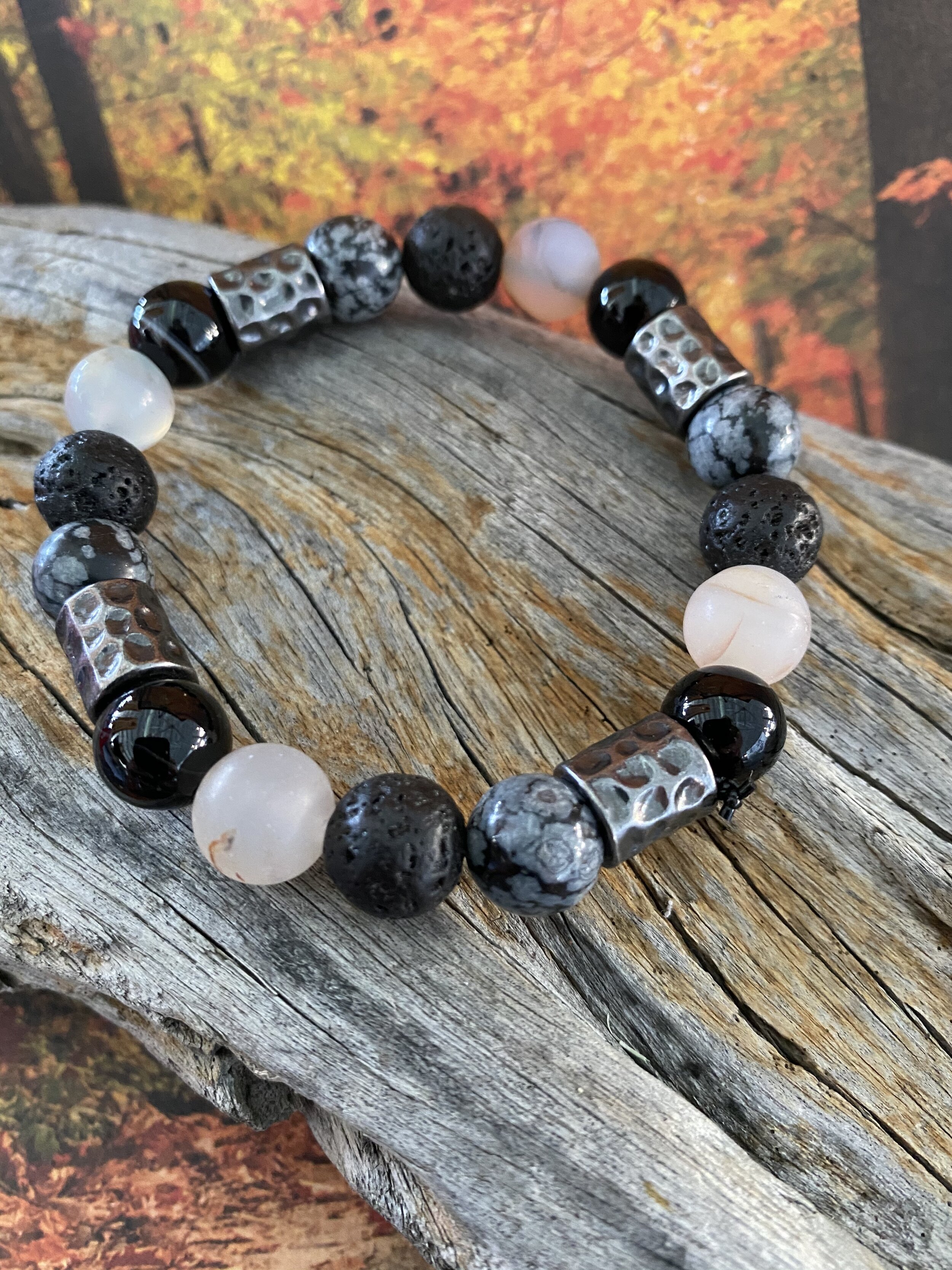 Chalcedony, Black Agate, Lava Stone, Snow Flake Jasper (small)