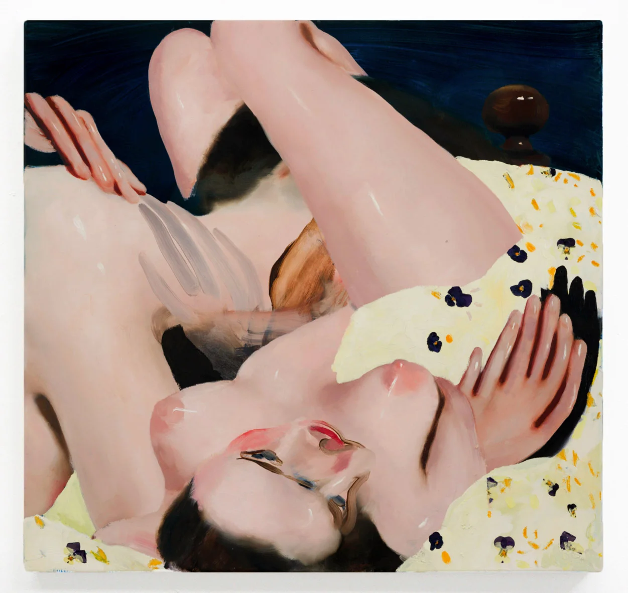 In Teeth 25.5" x 27" oil, soft pastel and pansies on linen, 2018