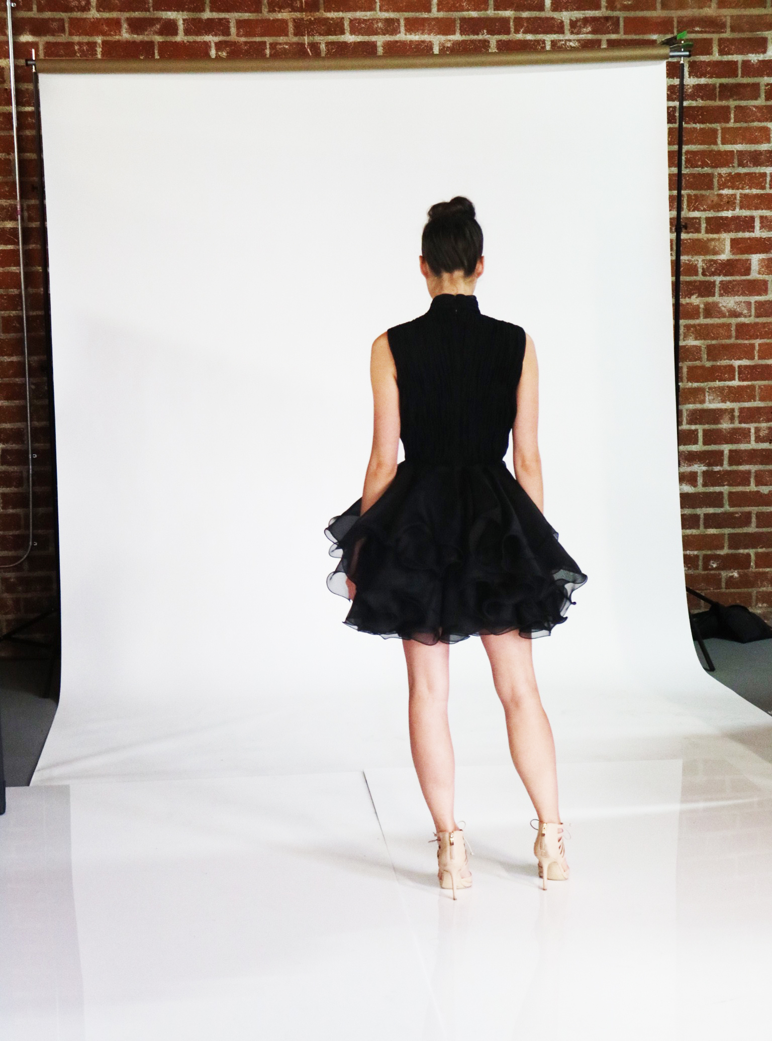 Deep V-Neck Cocktail Dress with Wire Hem Skirt
